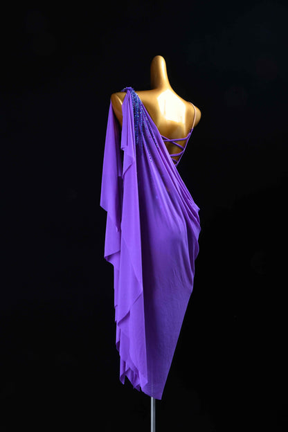 MINEJAS.L075 Purple One Shoulder Latin Performance Dress
