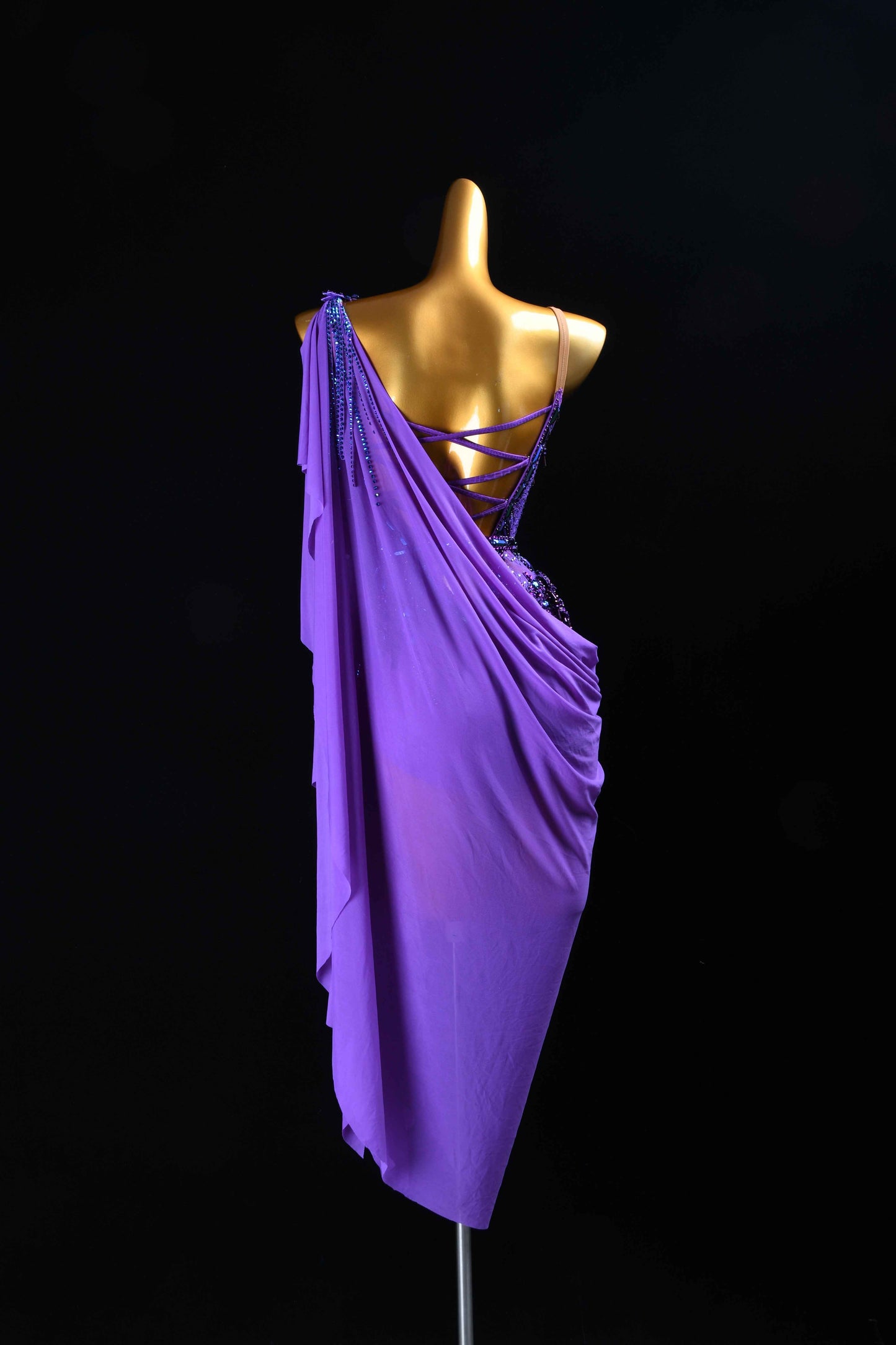 MINEJAS.L075 Purple One Shoulder Latin Performance Dress