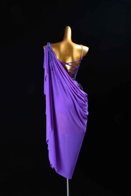 MINEJAS.L075 Purple One Shoulder Latin Performance Dress