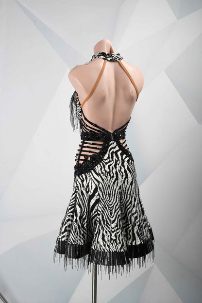 MINEJAS.L105 Zebra Print Fringe Latin Dance Dress