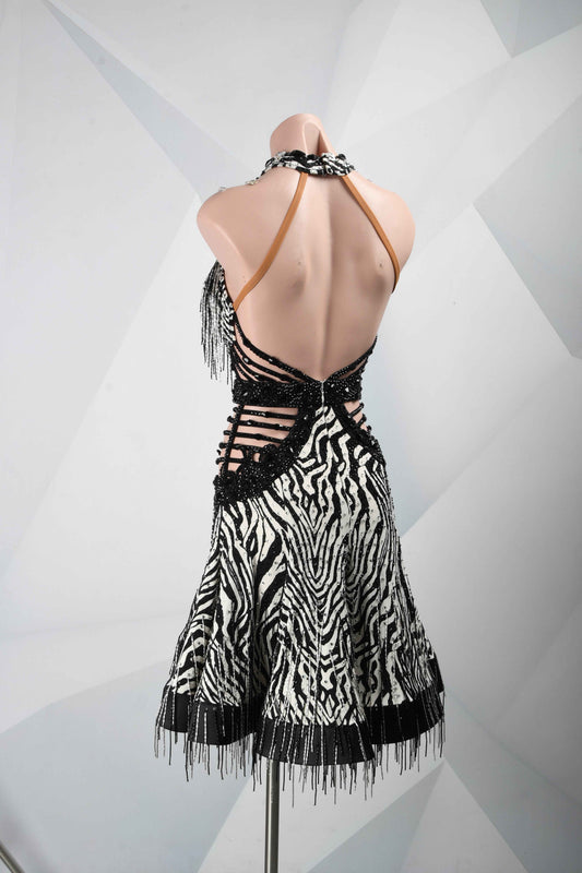 MINEJAS.L105 Zebra Print Fringe Latin Dance Dress