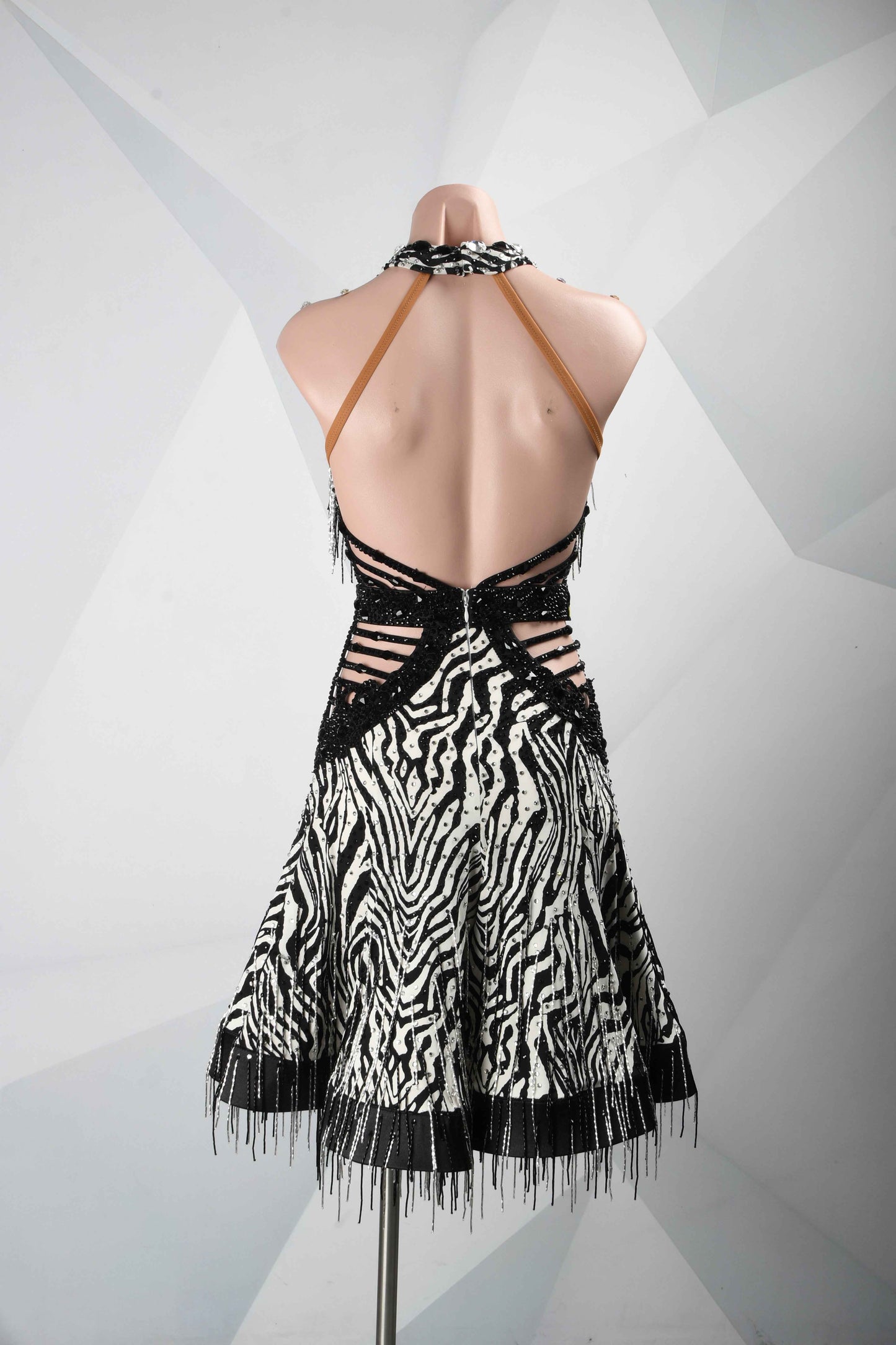 MINEJAS.L105 Zebra Print Fringe Latin Dance Dress