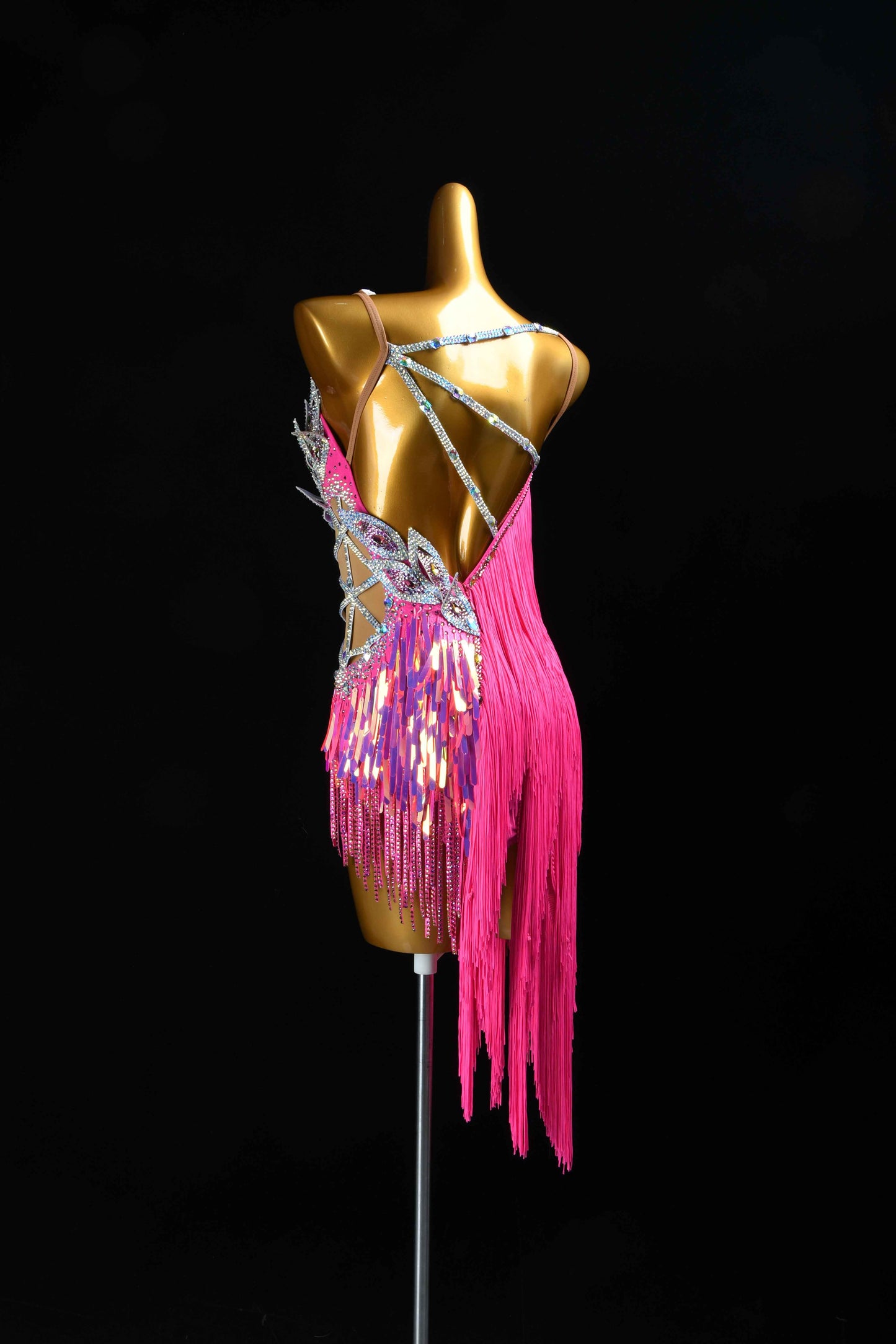 MINEJAS.L076 Pink Peacock Fringe Latin Dance Costume
