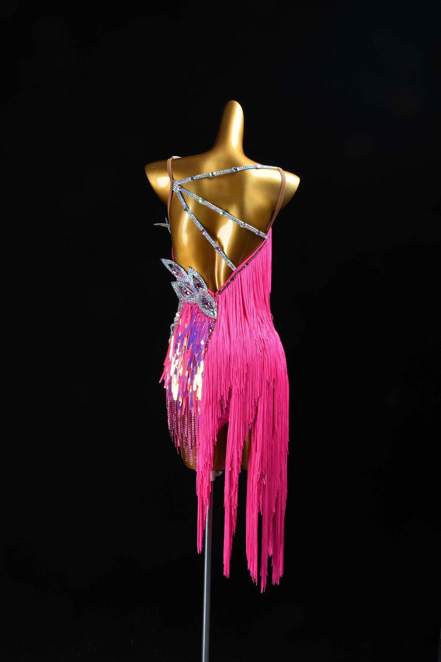 MINEJAS.L076 Pink Peacock Fringe Latin Dance Costume