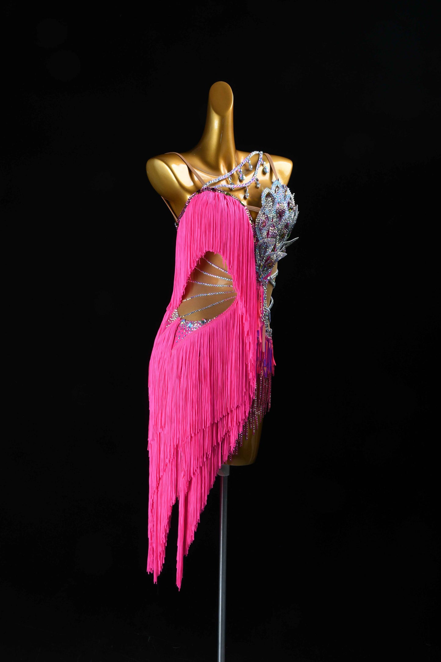 MINEJAS.L076 Pink Peacock Fringe Latin Dance Costume