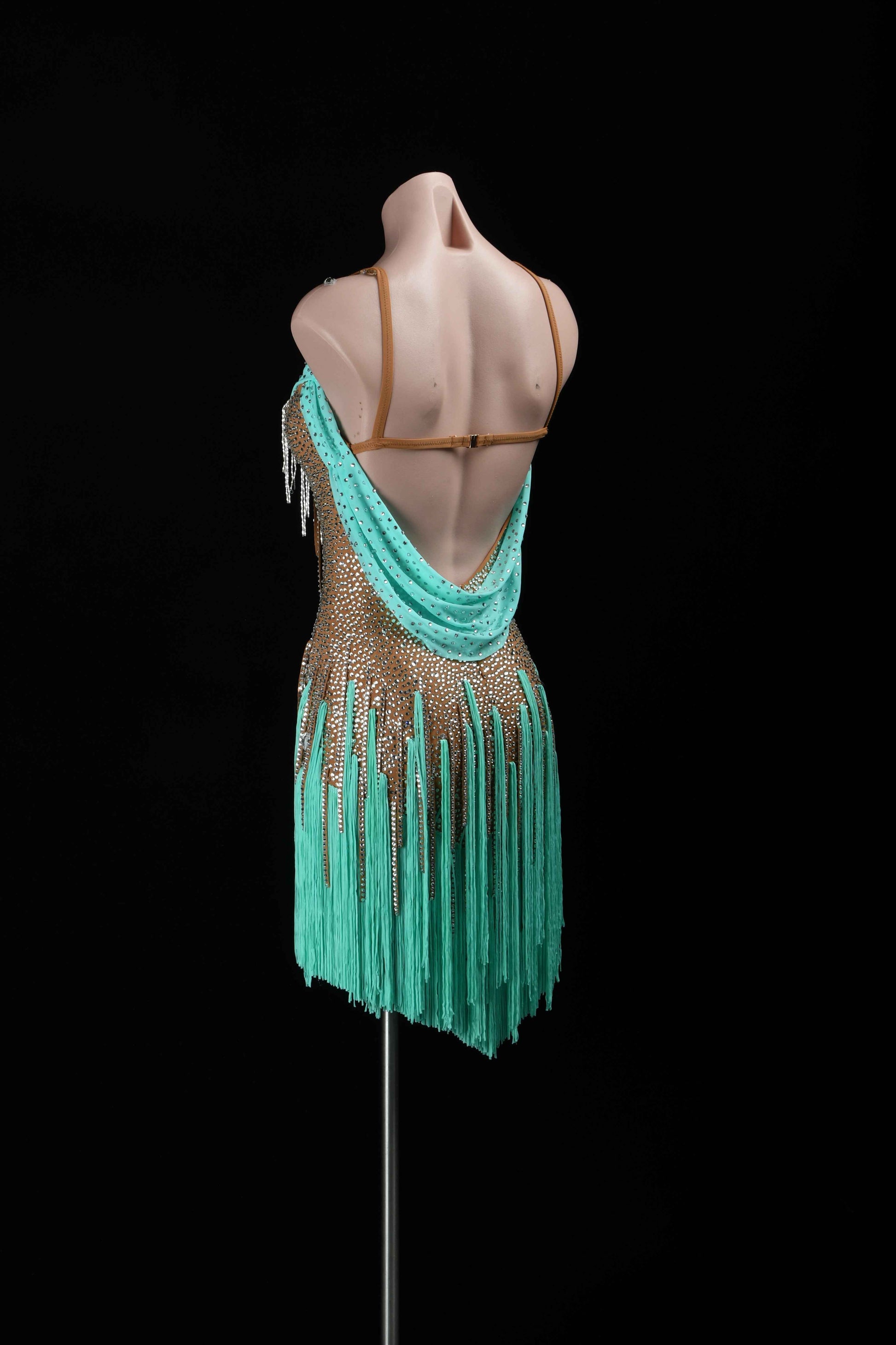 MINEJAS.L7612 Mint Green Fringe Latin Performance Costume
