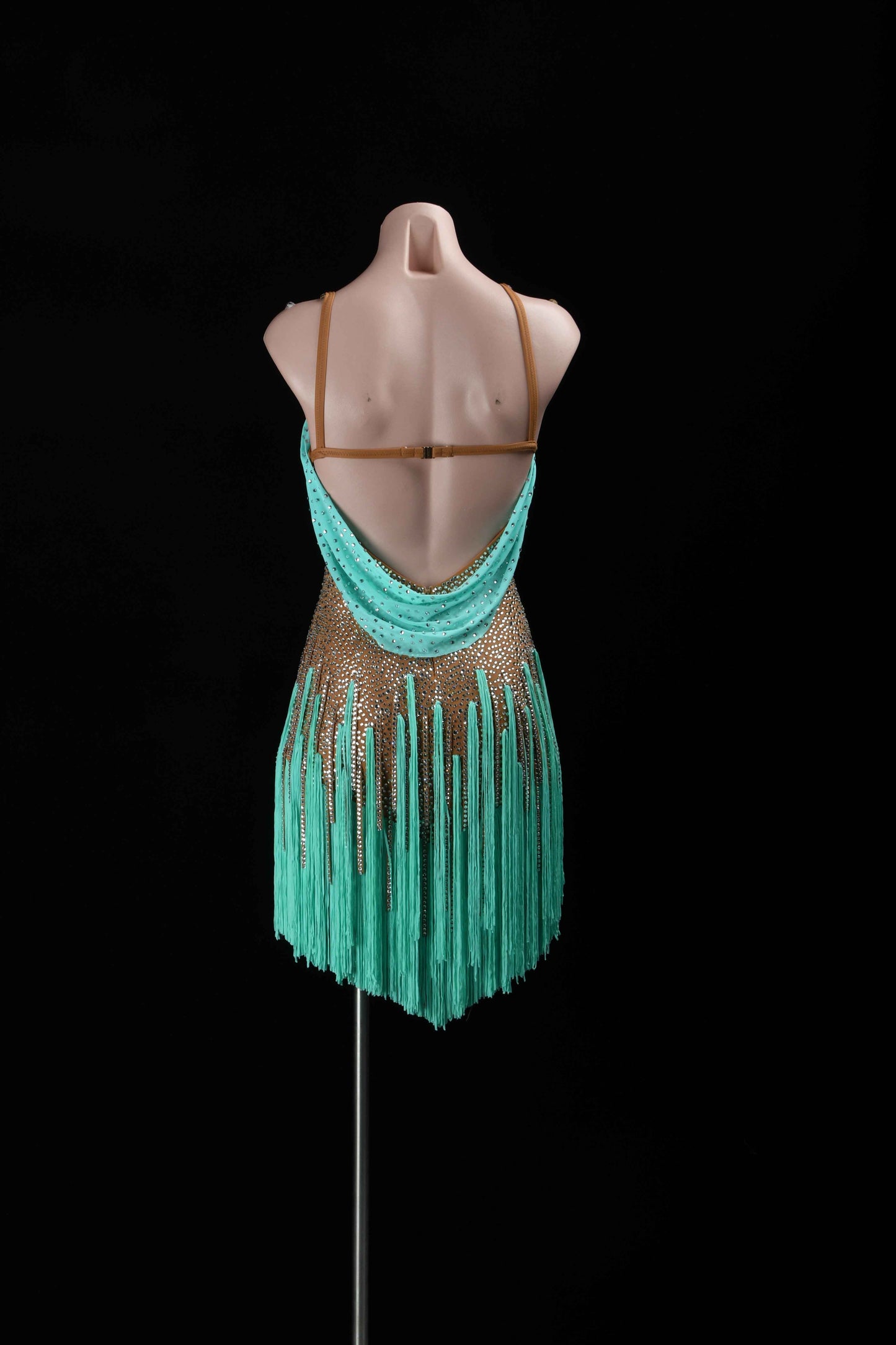 MINEJAS.L7612 Mint Green Fringe Latin Performance Costume