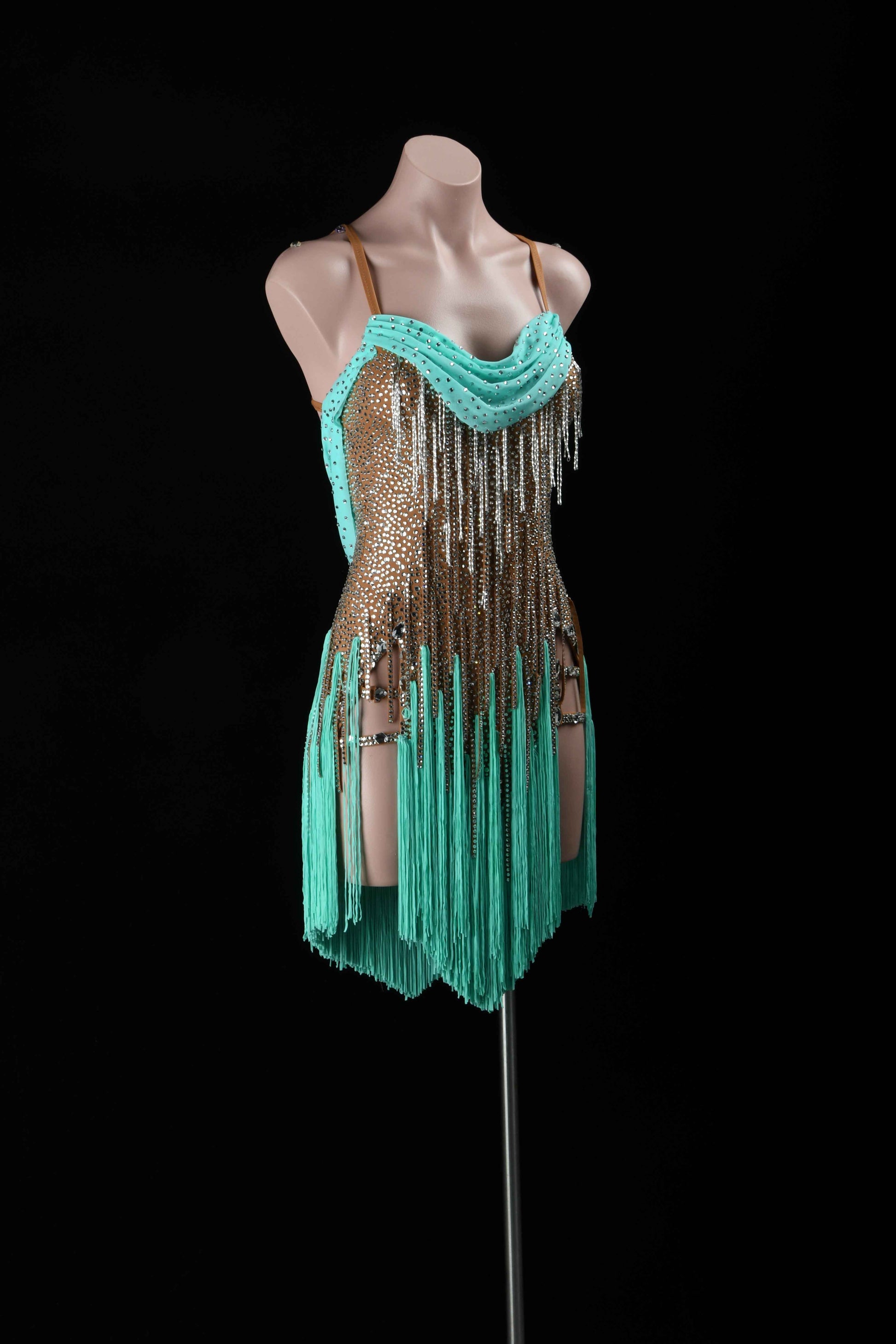 MINEJAS.L7612 Mint Green Fringe Latin Performance Costume