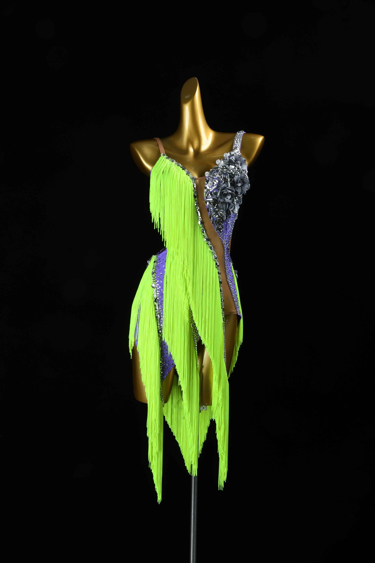 MINEJAS.L077 Neon Green Purple Latin Bachata Dance Dress