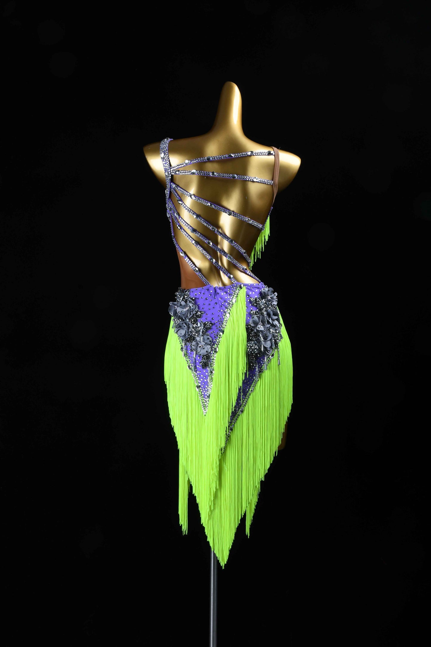 MINEJAS.L077 Neon Green Purple Latin Bachata Dance Dress