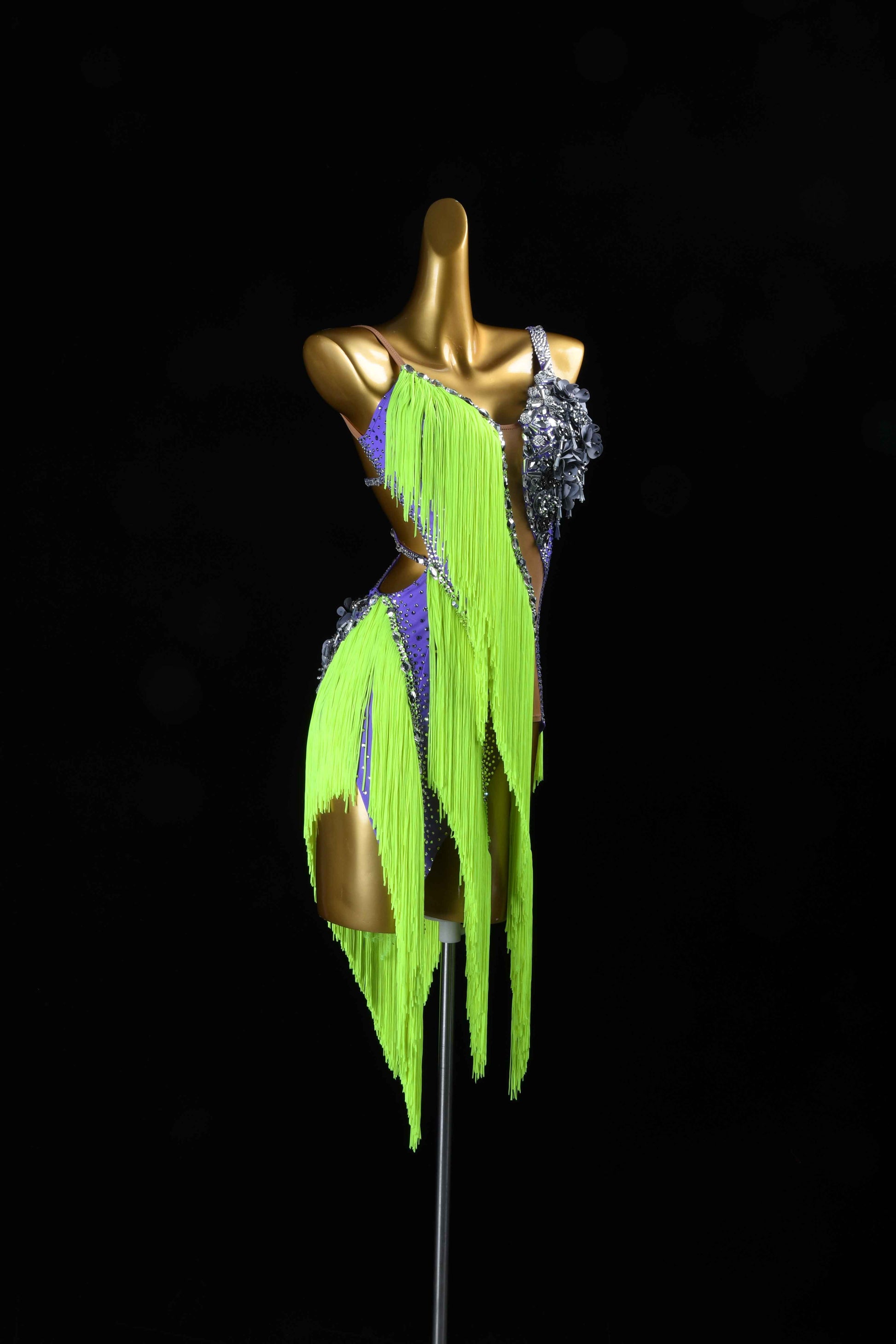 MINEJAS.L077 Neon Green Purple Latin Bachata Dance Dress