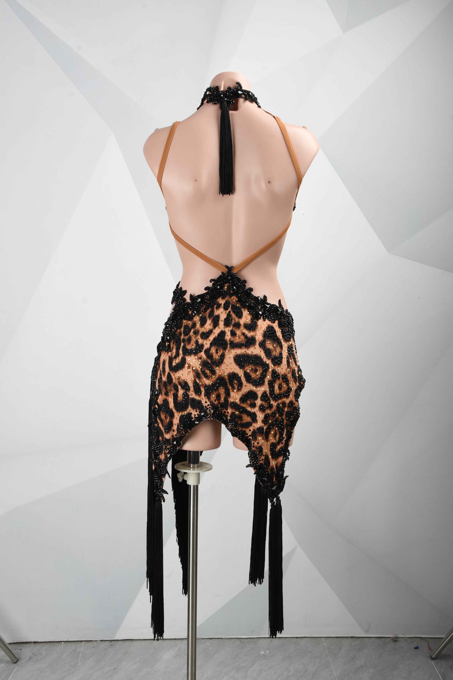 MINEJAS.L106 Leopard Print Backless Latin Competition Gown