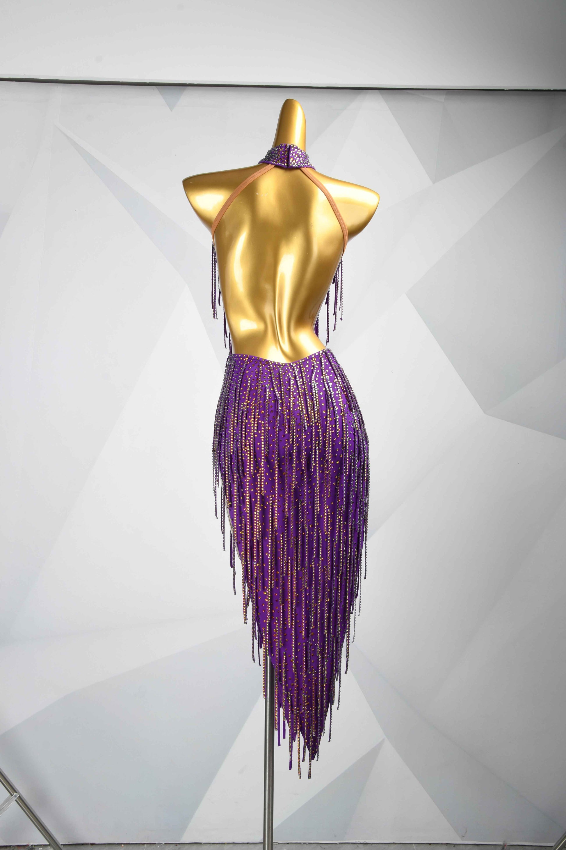 MINEJAS.L078 Purple Fringe Halter Latin Competition Gown
