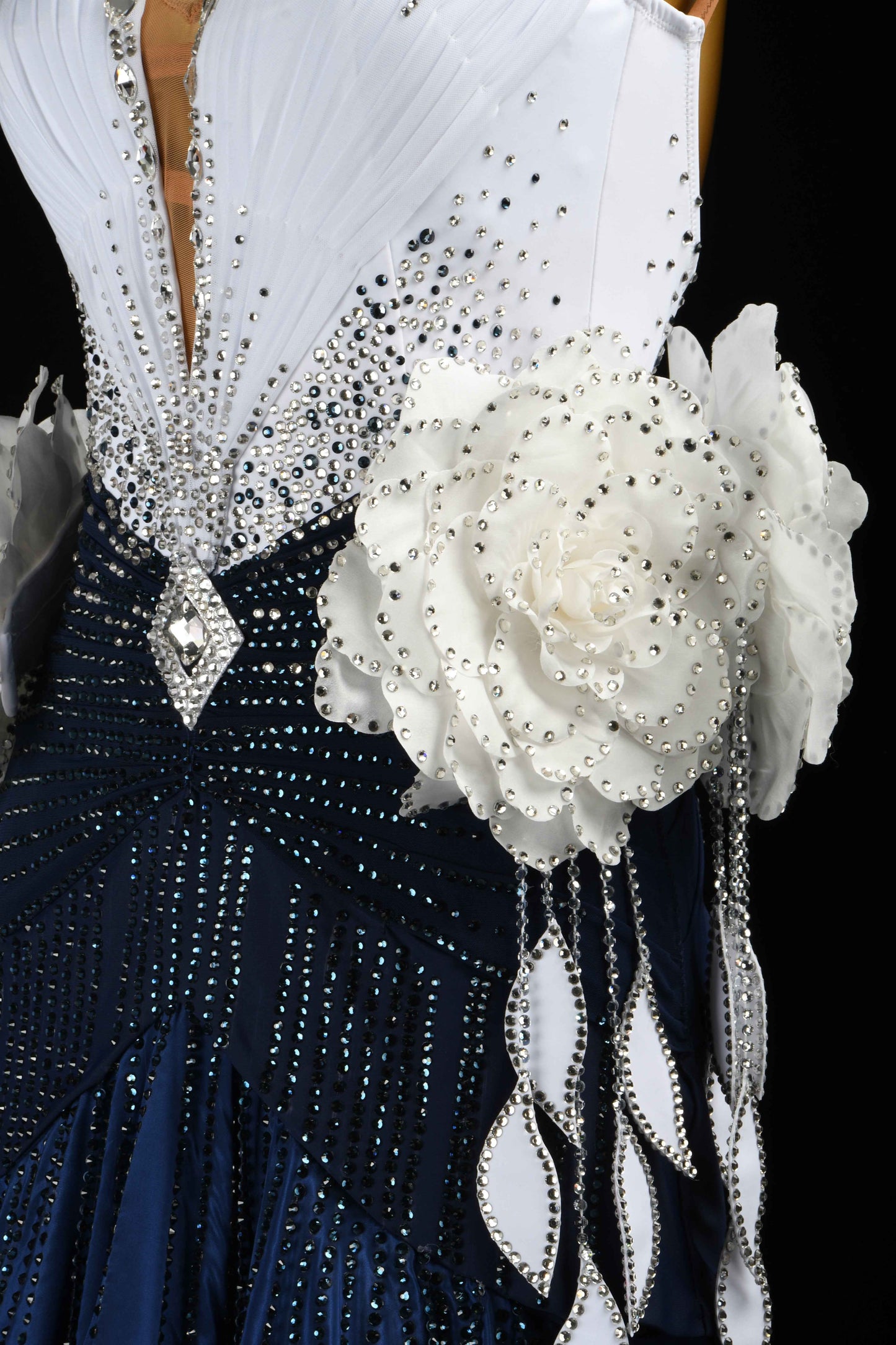 MINEJAS.B413 Navy White Floral Japanese Fabric Ballroom Performance Gown