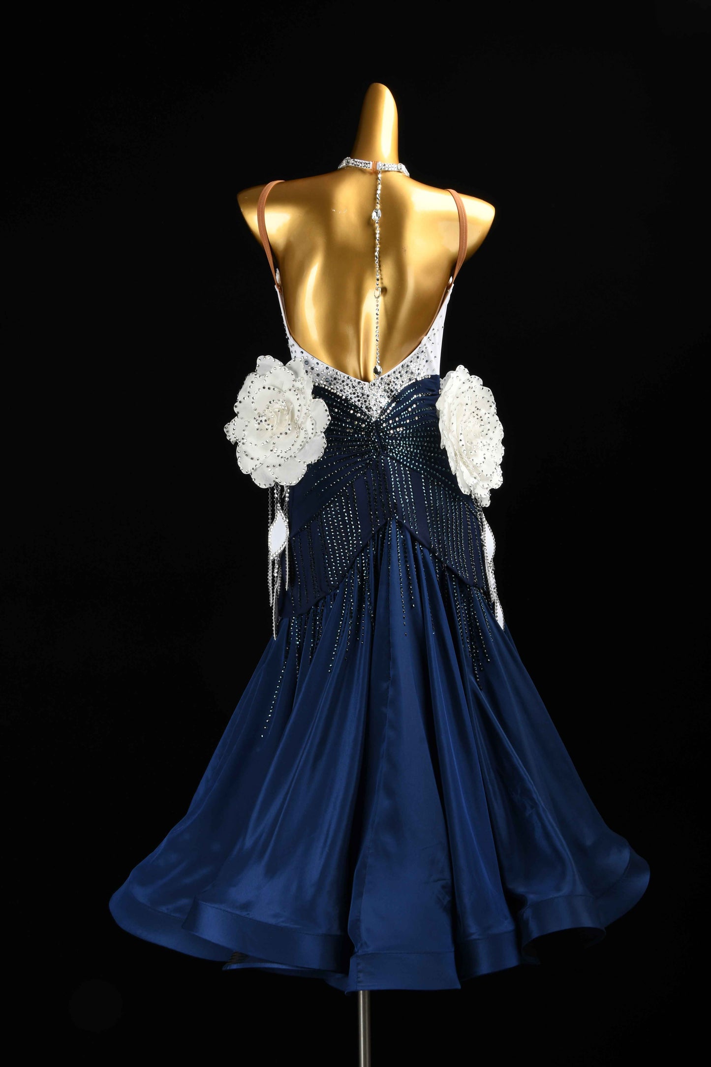 MINEJAS.B413 Navy White Floral Japanese Fabric Ballroom Performance Gown