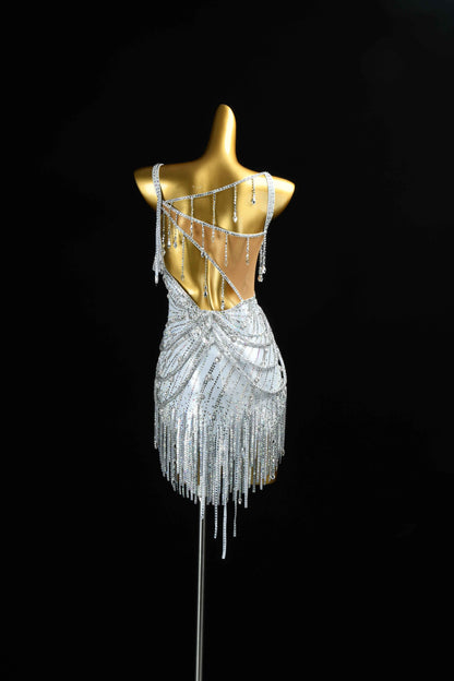 MINEJAS.L414 Silver AB Rhinestone Latin Dance Gown