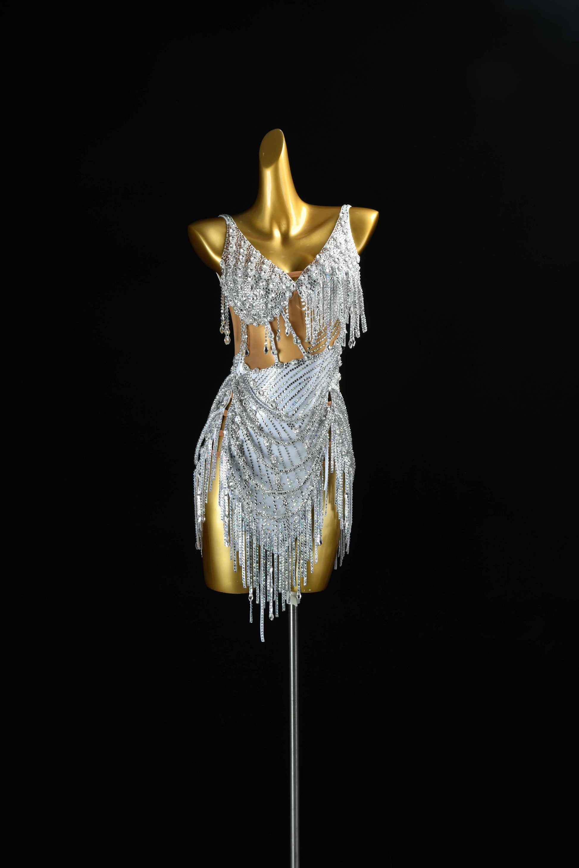 MINEJAS.L414 Silver AB Rhinestone Latin Dance Gown