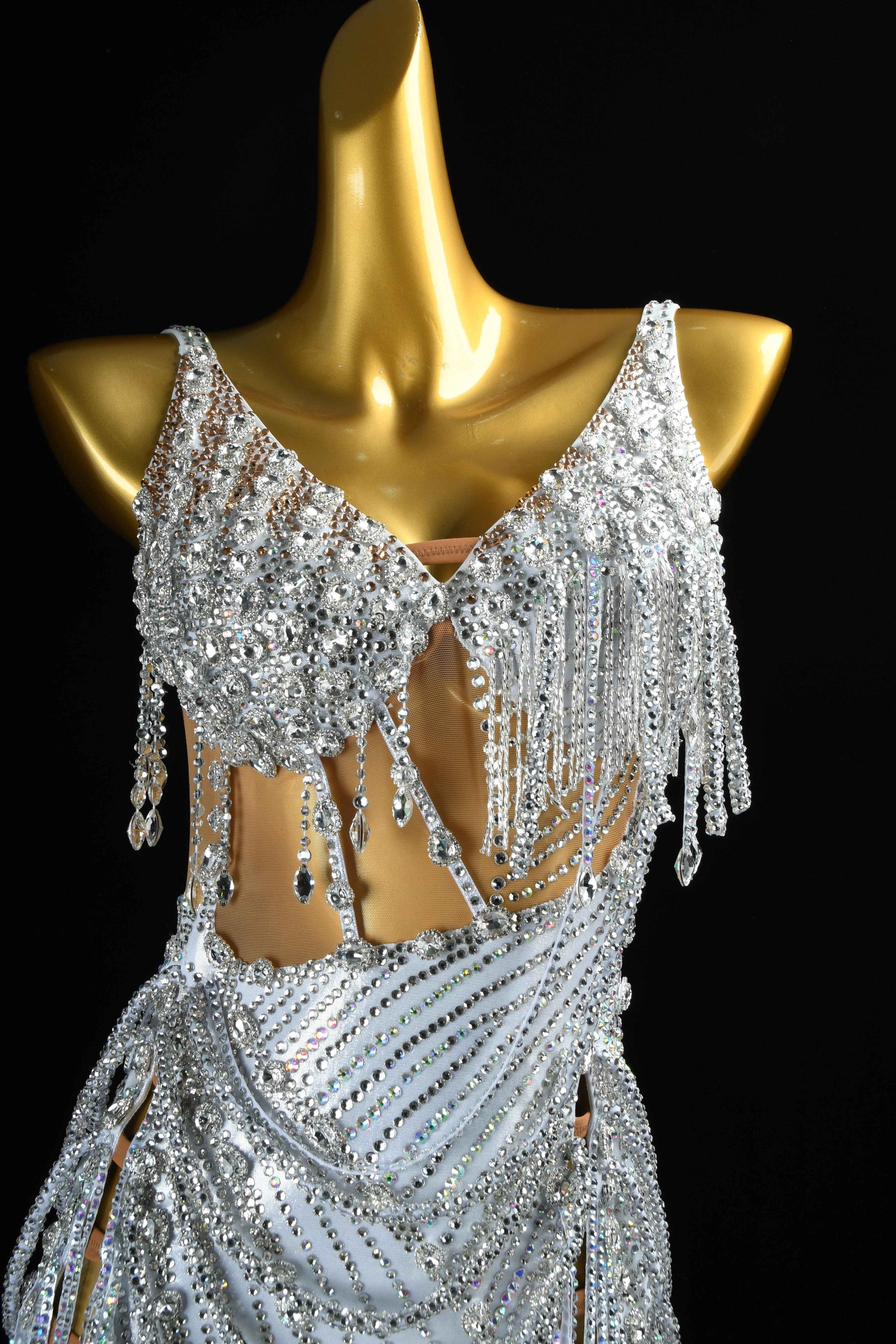 MINEJAS.L414 Silver AB Rhinestone Latin Dance Gown