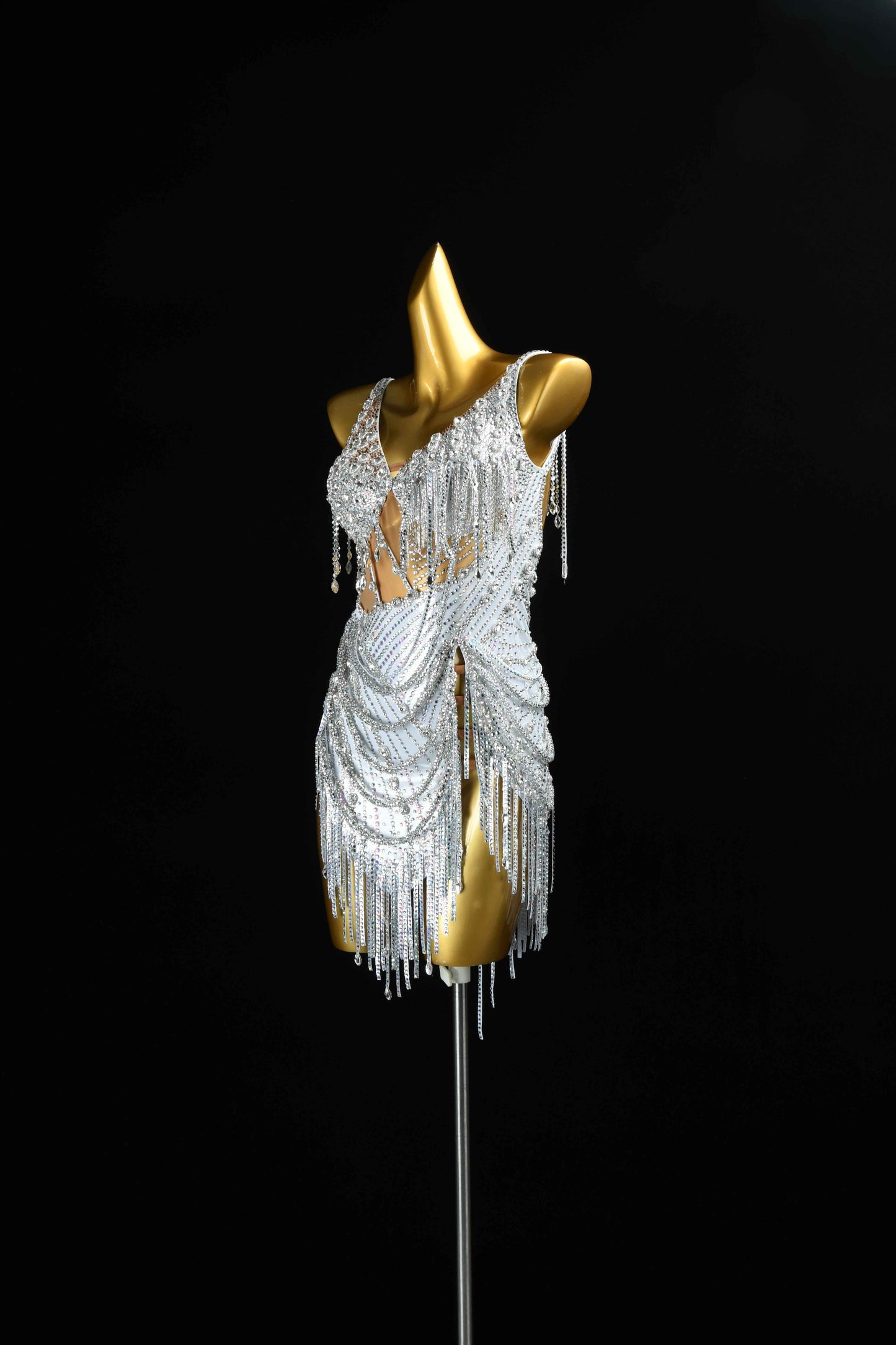 MINEJAS.L414 Silver AB Rhinestone Latin Dance Gown