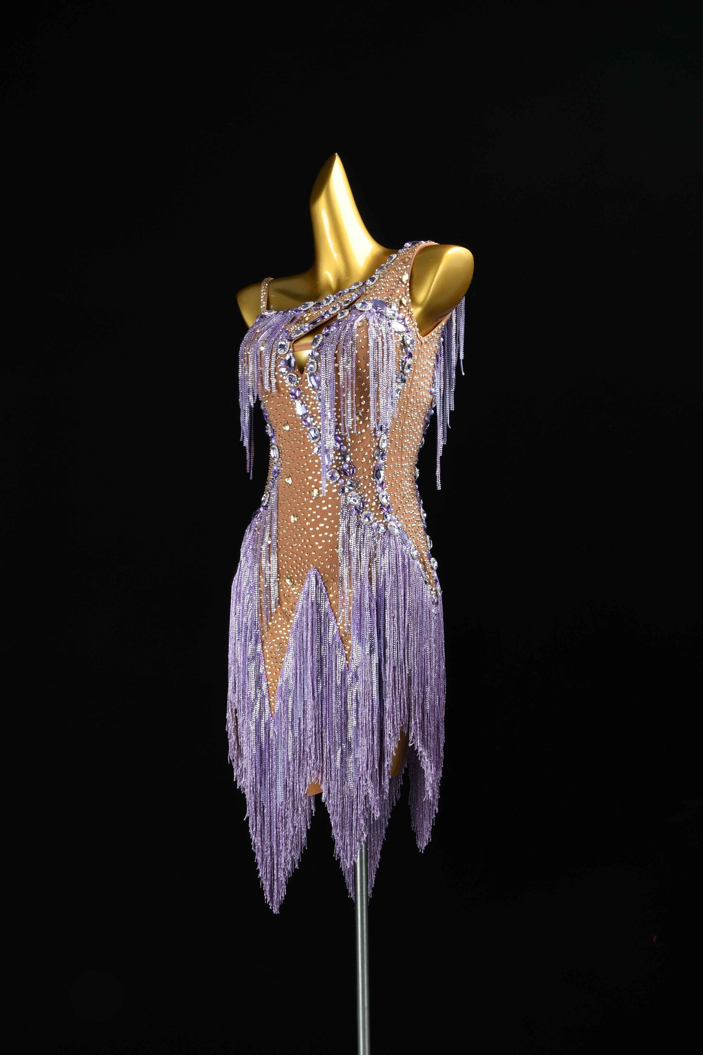 MINEJAS.L079 Lavender Rhinestone Fringe Latin Dance Dress