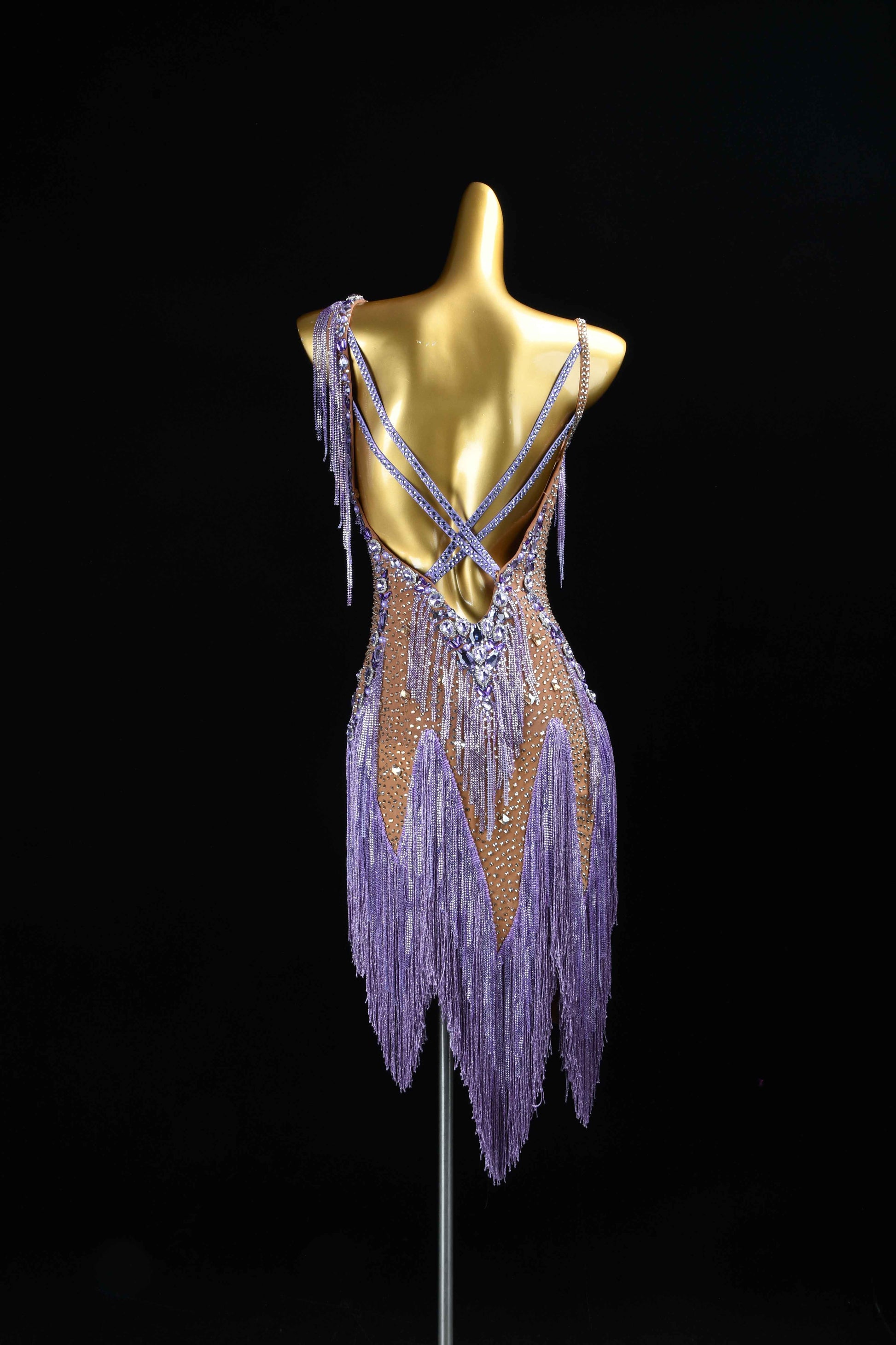 MINEJAS.L079 Lavender Rhinestone Fringe Latin Dance Dress