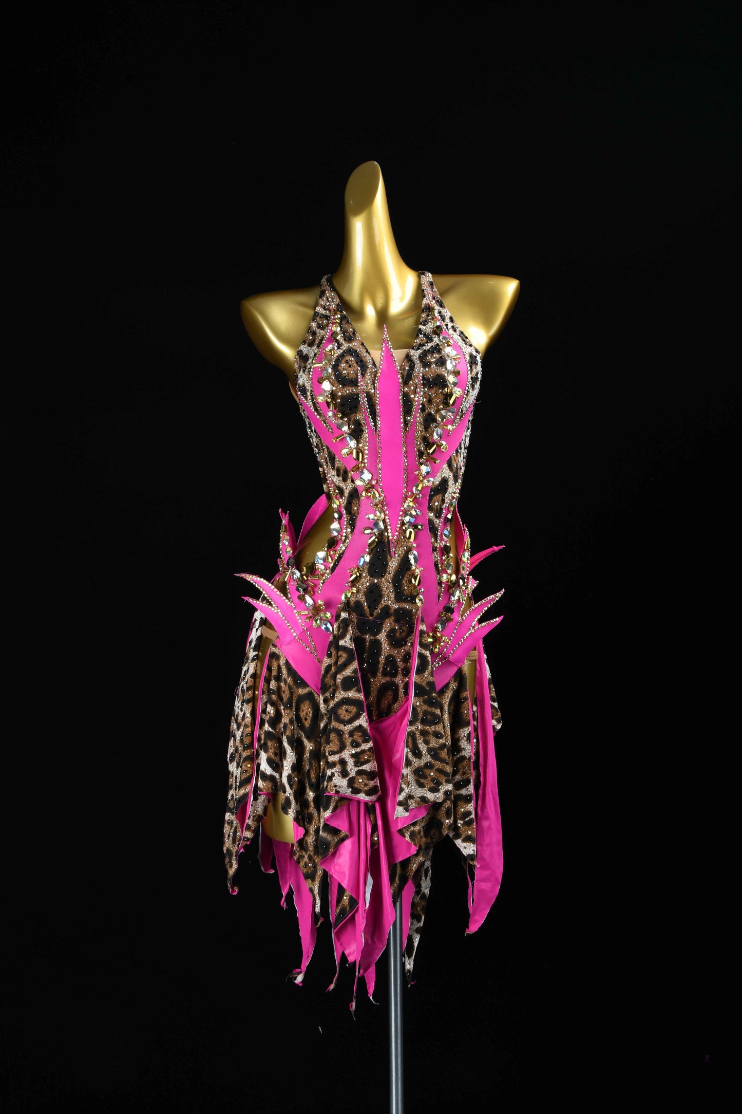 MINEJAS.L081 Pink Leopard Latin Samba Stage Costume