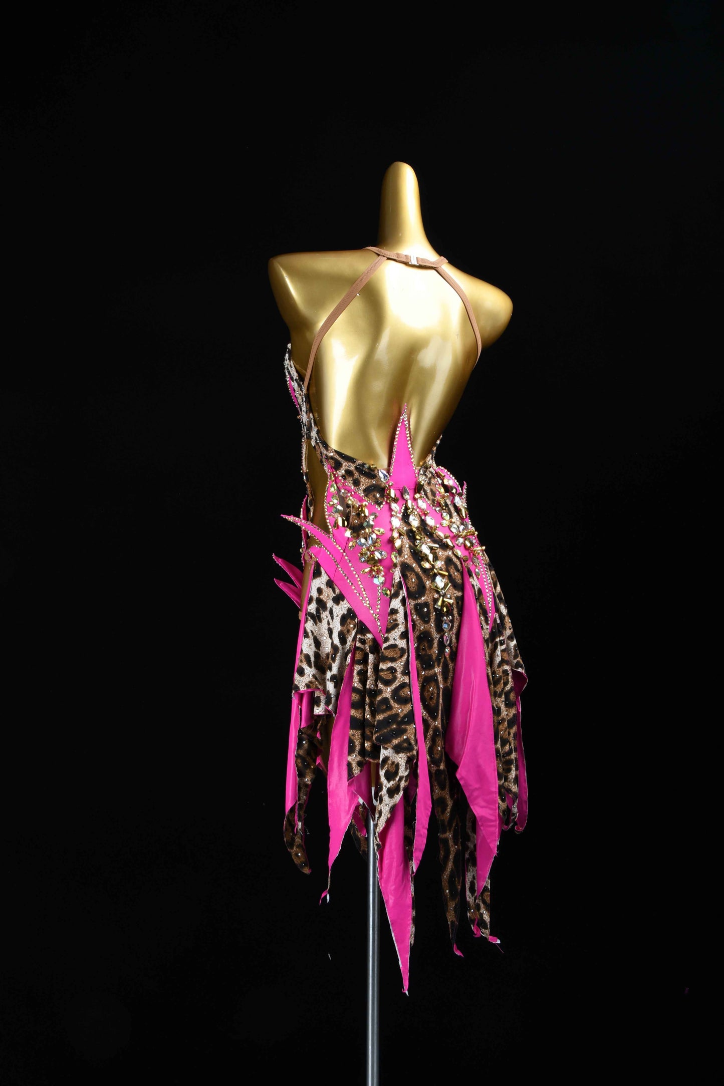 MINEJAS.L081 Pink Leopard Latin Samba Stage Costume