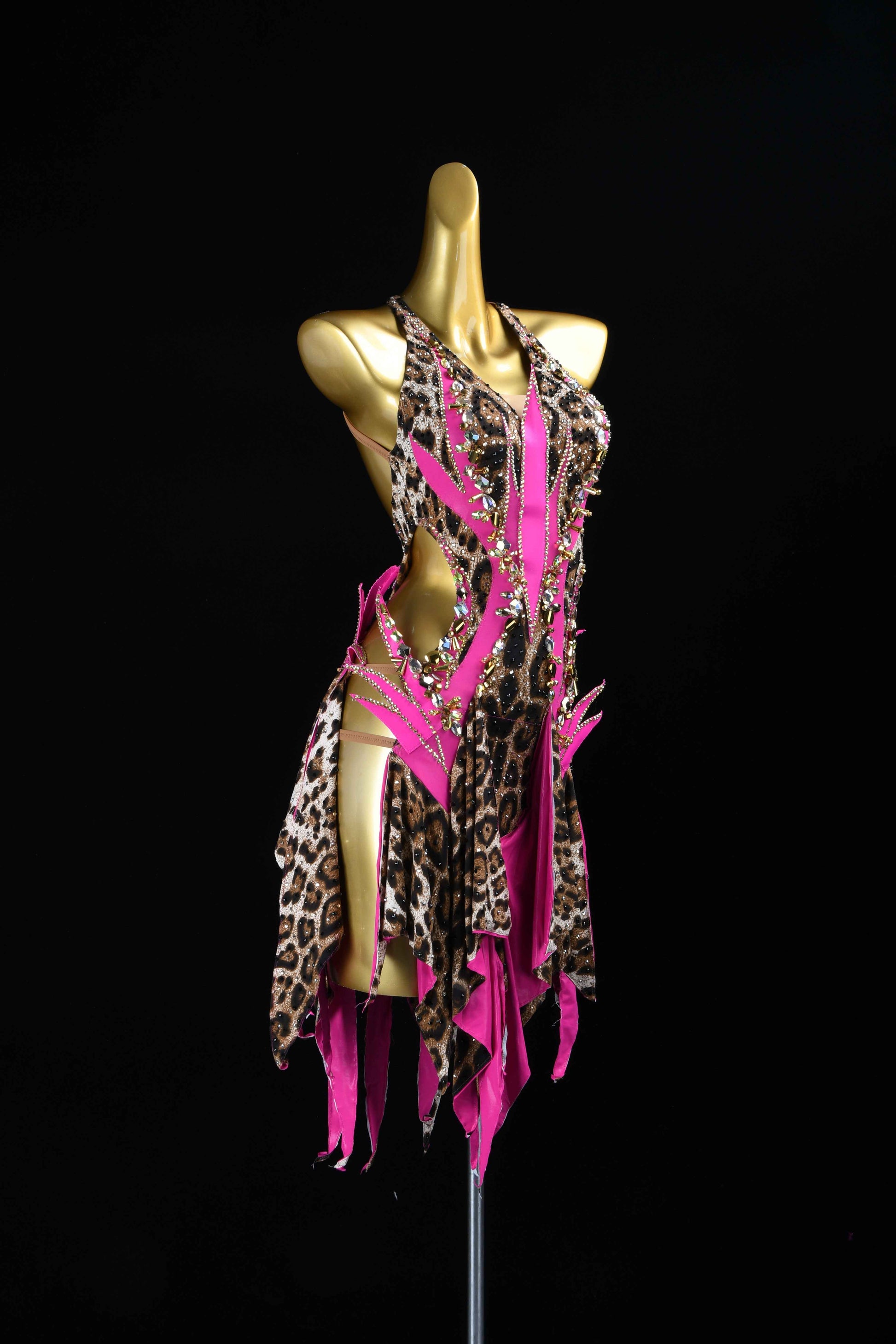 MINEJAS.L081 Pink Leopard Latin Samba Stage Costume