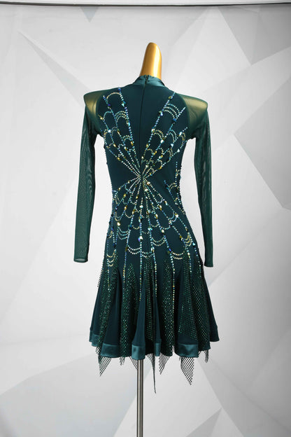MINEJAS.L420 Dark Green Mesh Latin Samba Stage Dress