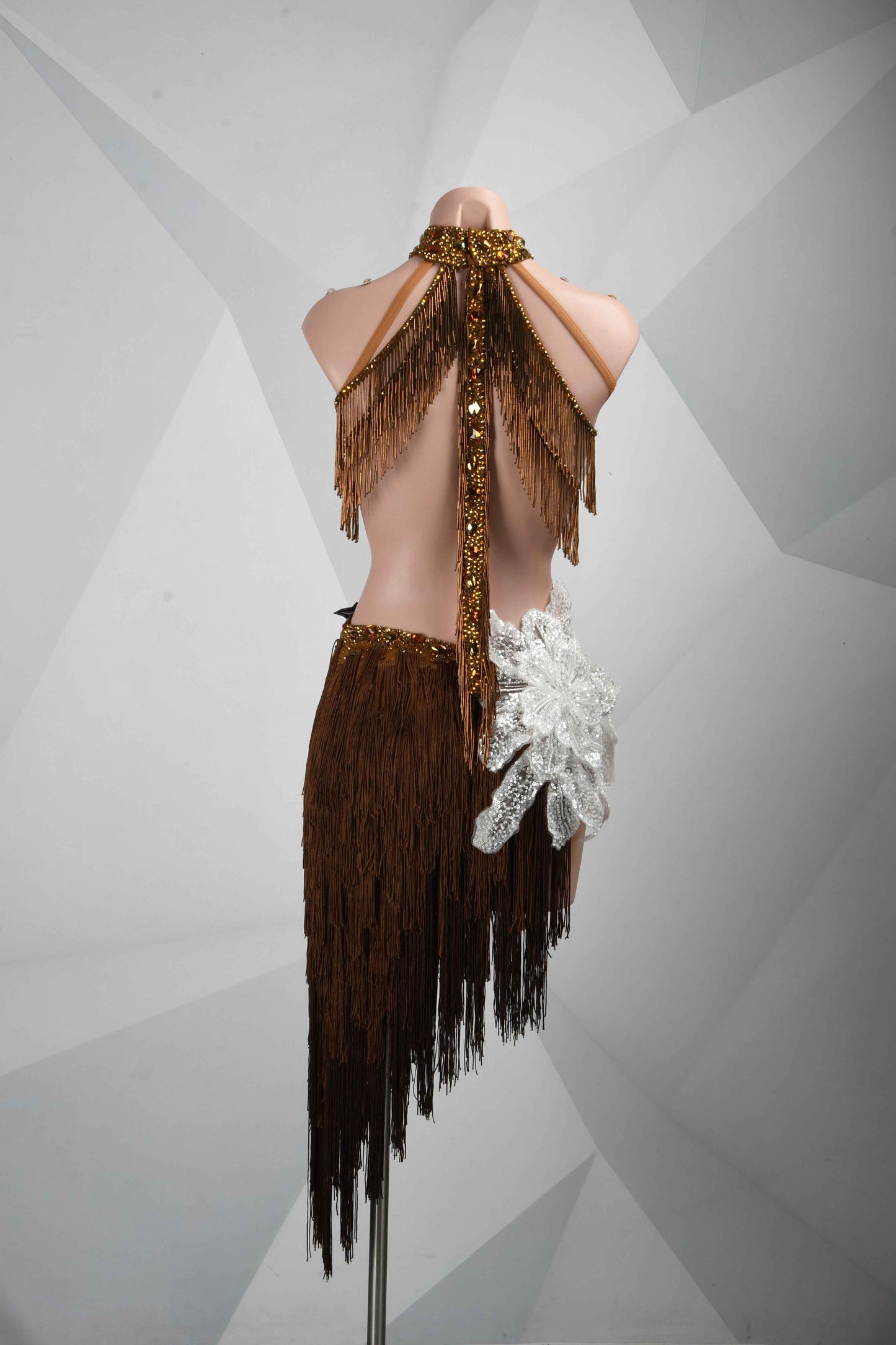 MINEJAS.L107 Brown Gold Fringe Latin Performance Dress