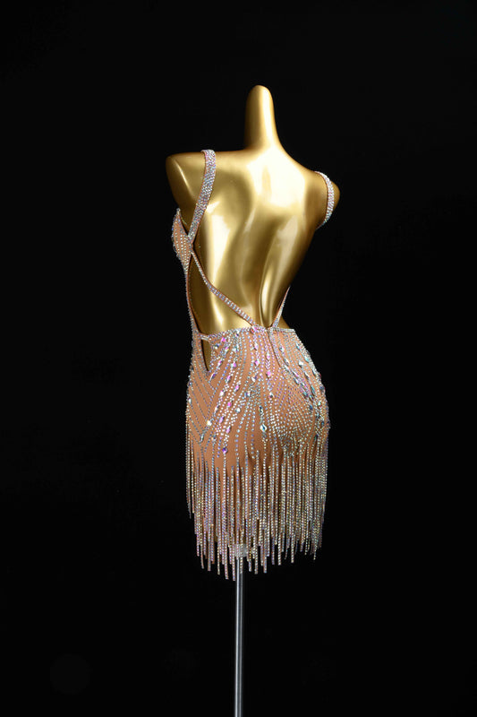 MINEJAS.L108 Nude AB Rhinestone Latin Dance Costume