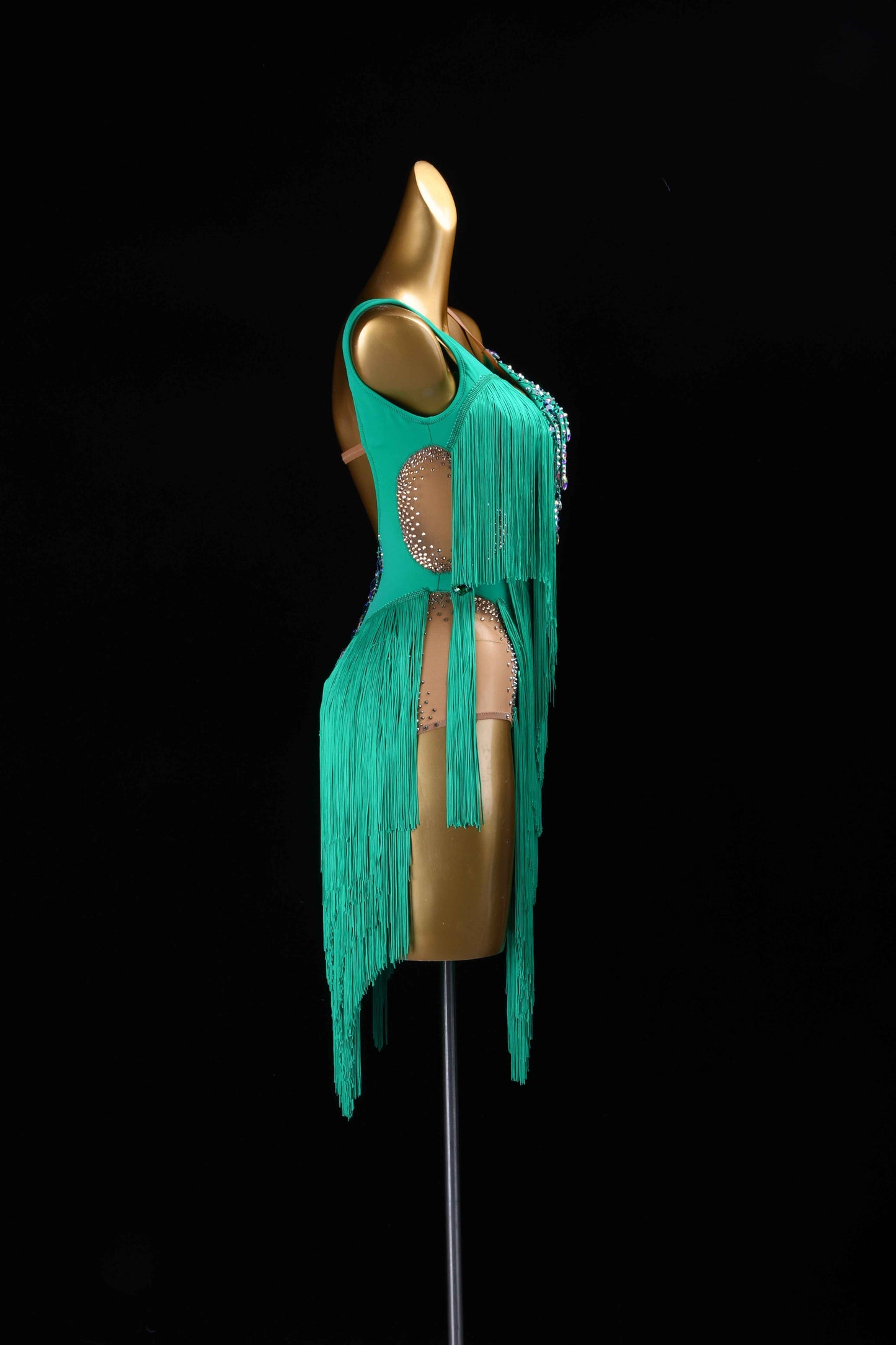 MINEJAS.L425 Green Fringe Latin Bachata Dance Costume