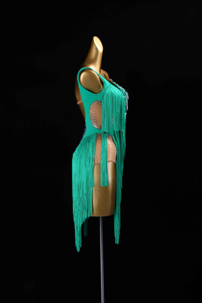 MINEJAS.L425 Green Fringe Latin Bachata Dance Costume