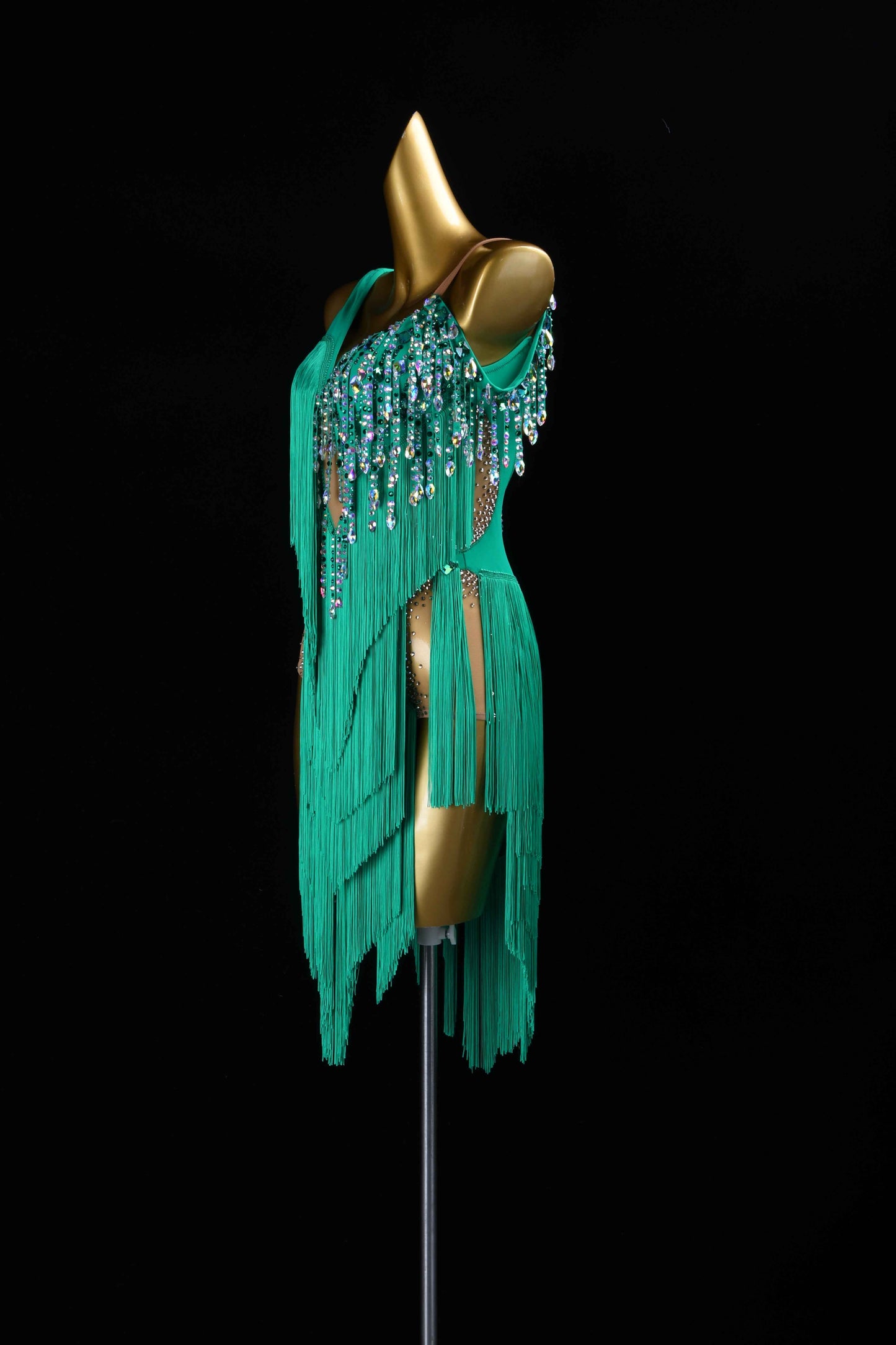 MINEJAS.L425 Green Fringe Latin Bachata Dance Costume