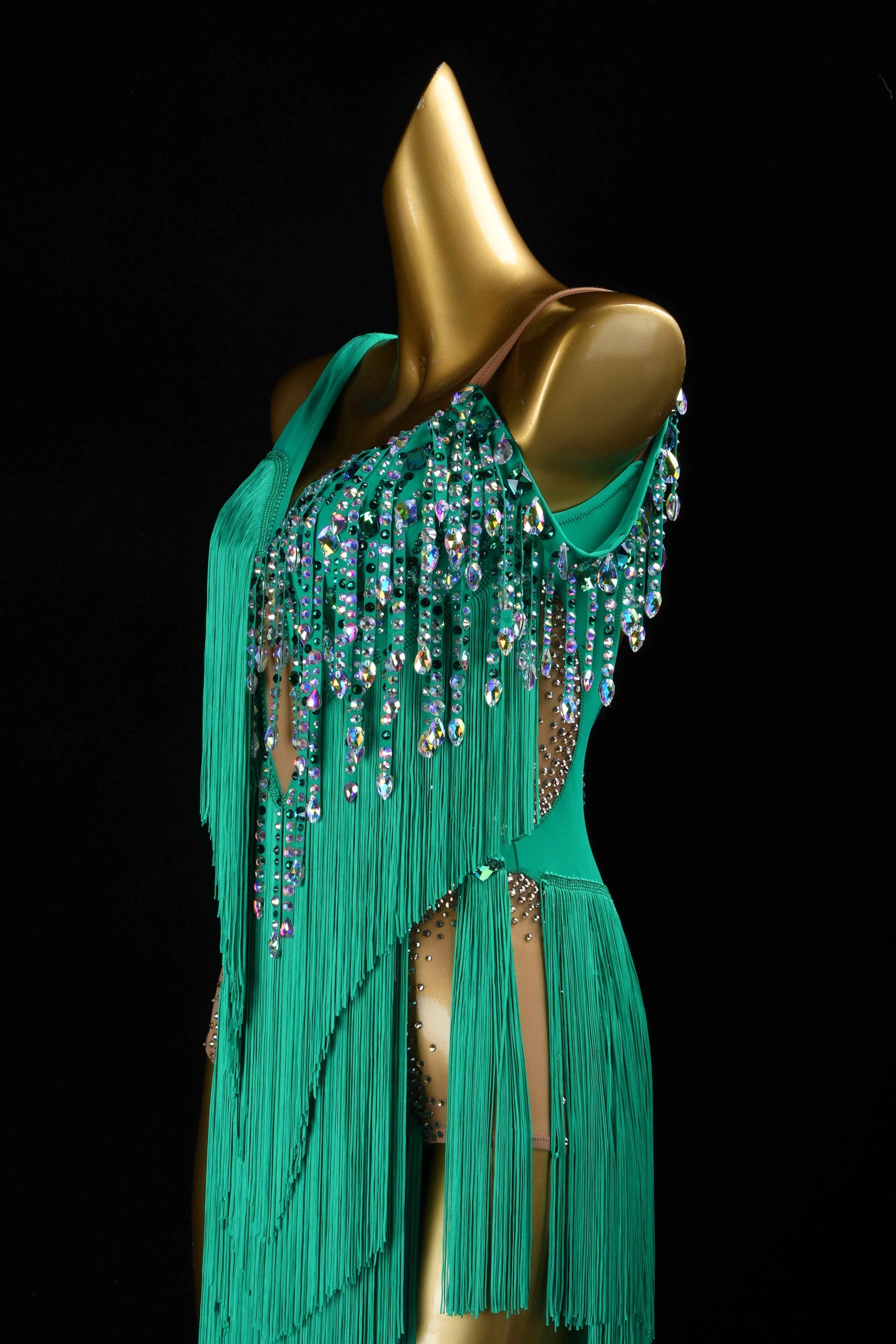 MINEJAS.L425 Green Fringe Latin Bachata Dance Costume