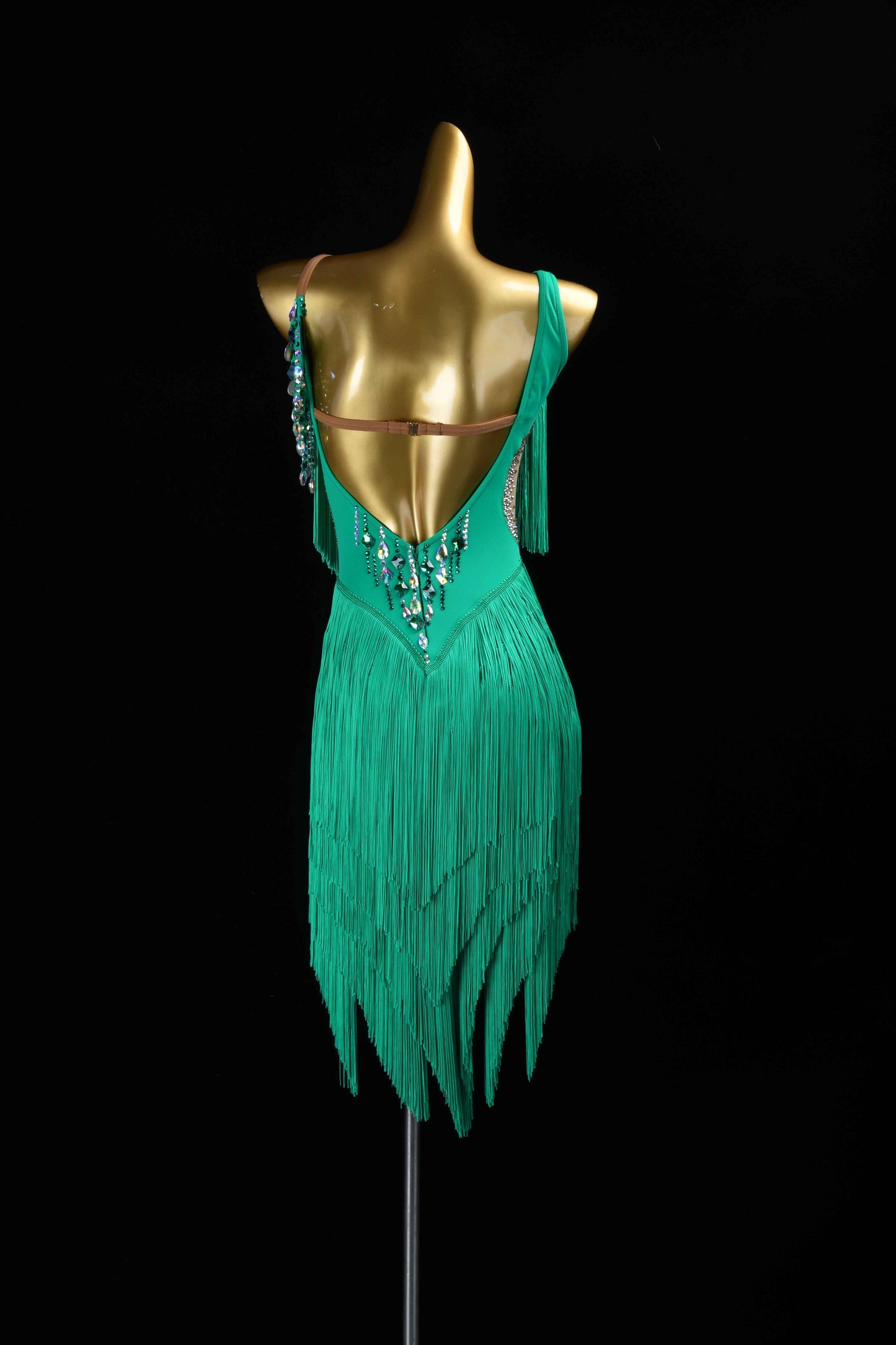 MINEJAS.L425 Green Fringe Latin Bachata Dance Costume