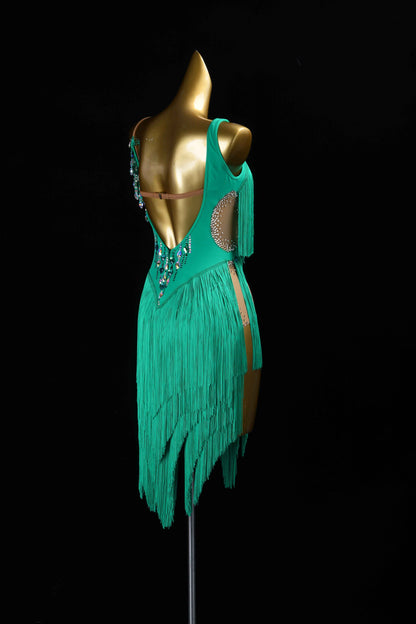 MINEJAS.L425 Green Fringe Latin Bachata Dance Costume