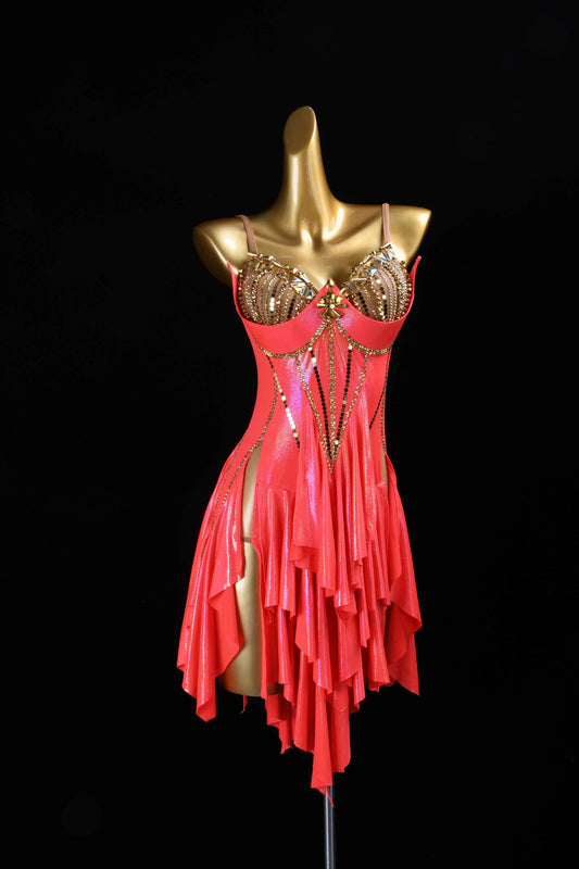 MINEJAS.L426 Red Ruffle Latin Performance Dance Gown