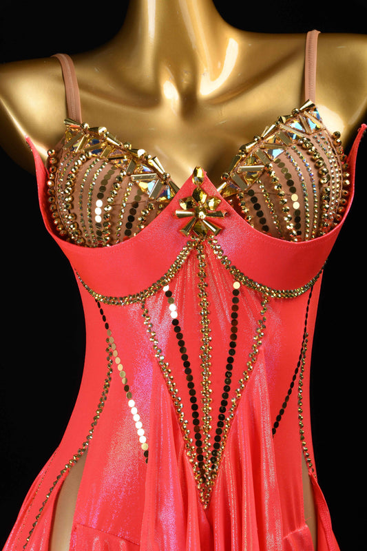 MINEJAS.L426 Red Ruffle Latin Performance Dance Gown