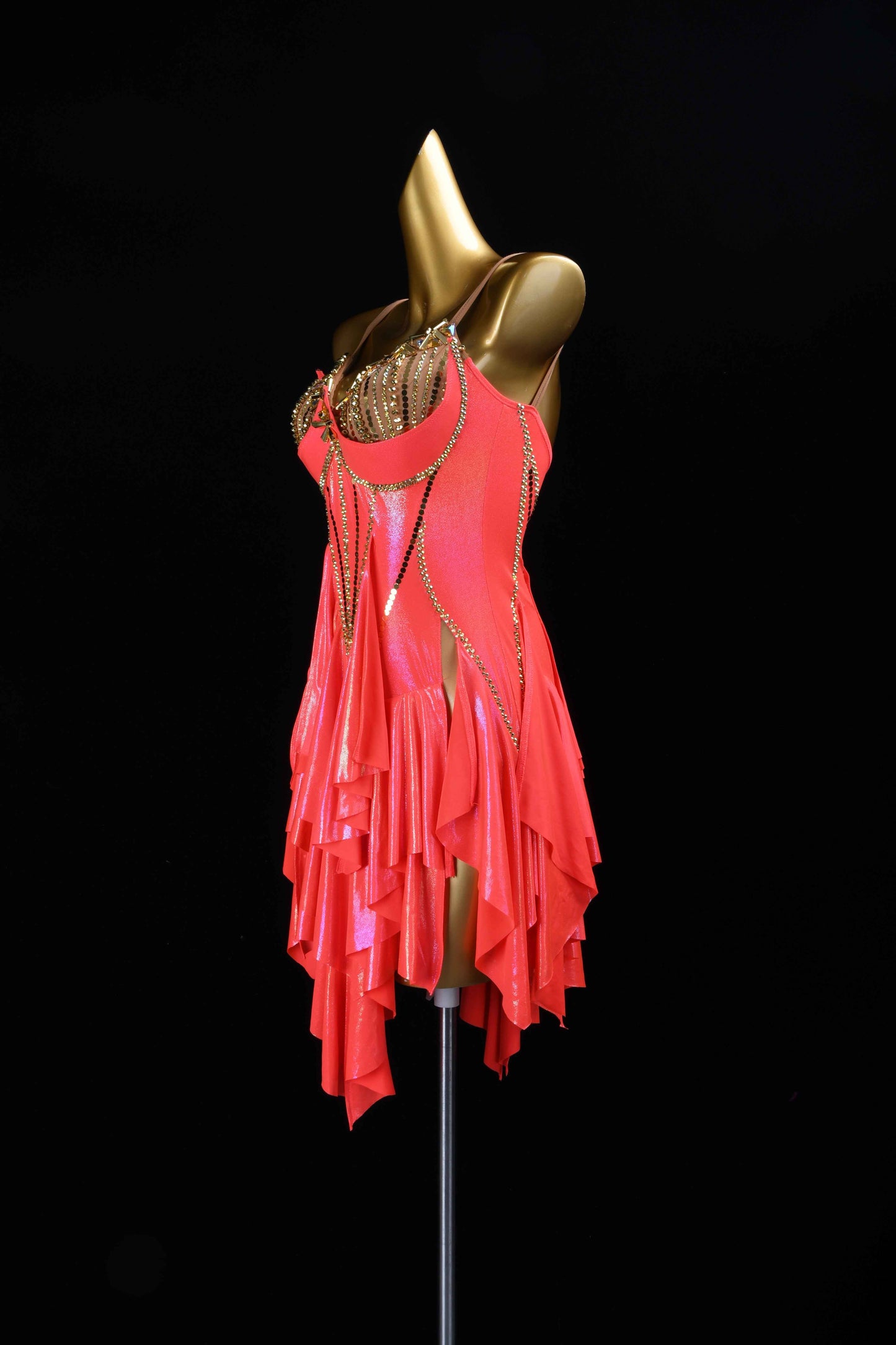 MINEJAS.L426 Red Ruffle Latin Performance Dance Gown
