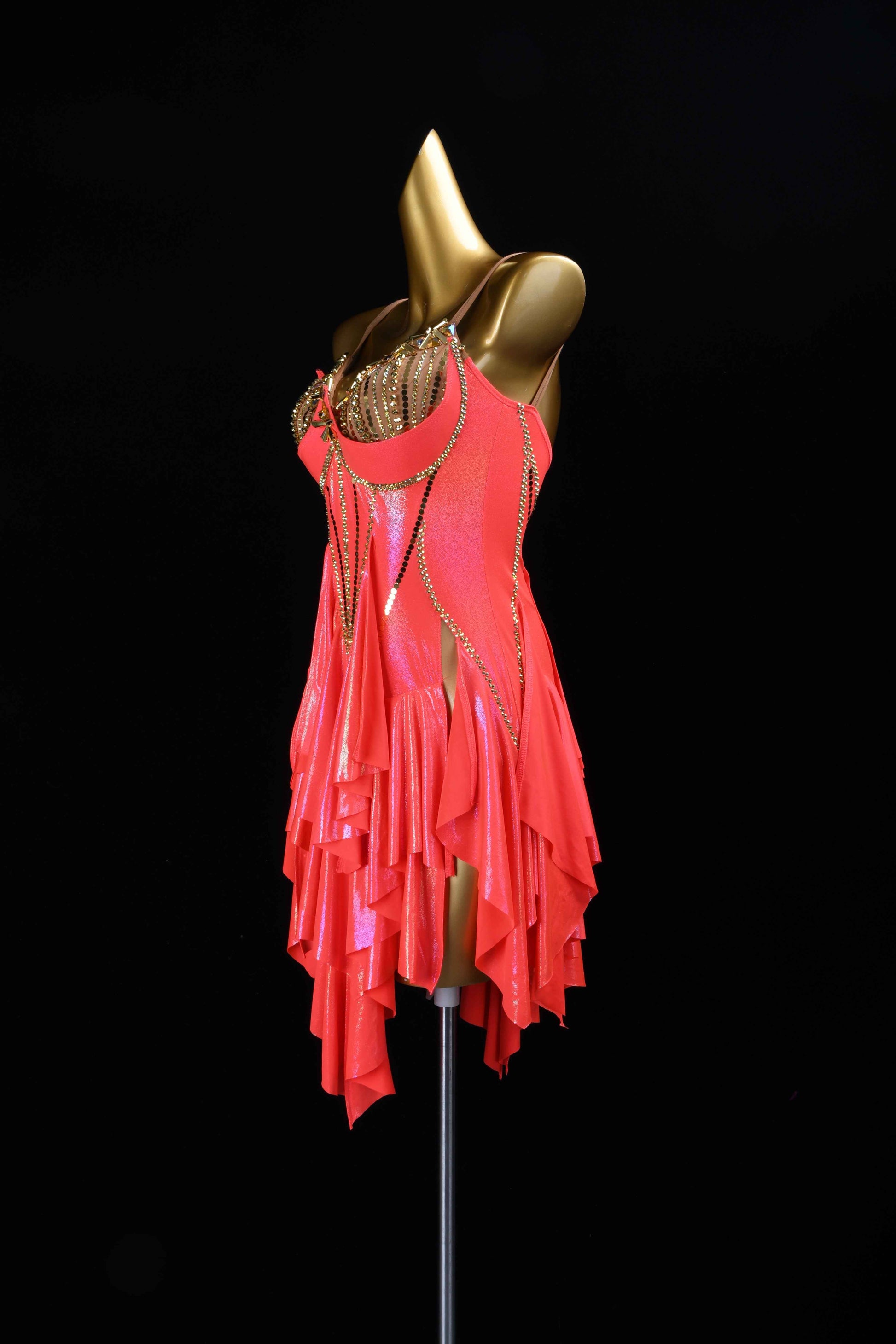 MINEJAS.L426 Red Ruffle Latin Performance Dance Gown
