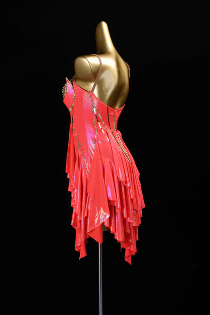 MINEJAS.L426 Red Ruffle Latin Performance Dance Gown