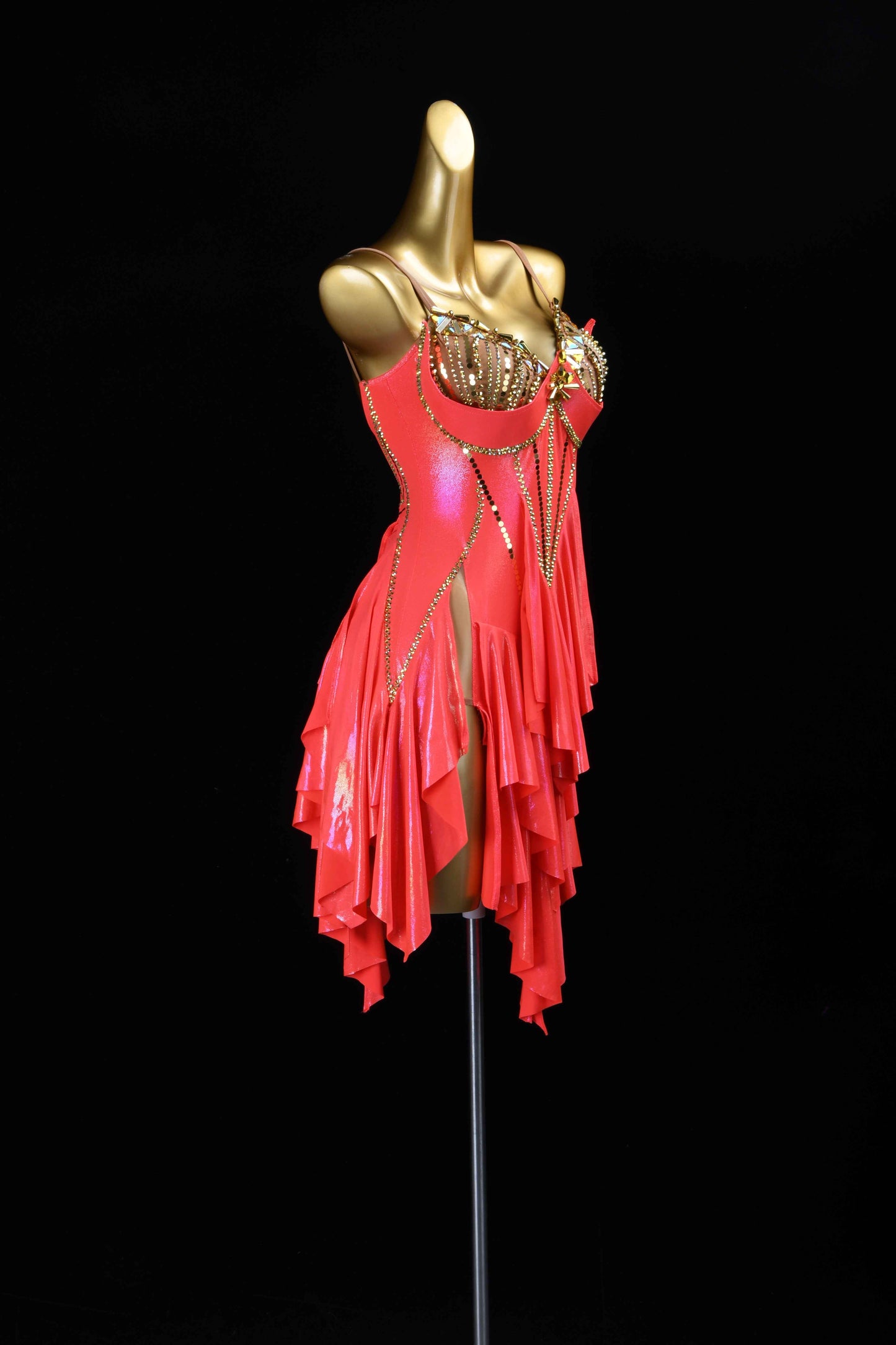 MINEJAS.L426 Red Ruffle Latin Performance Dance Gown