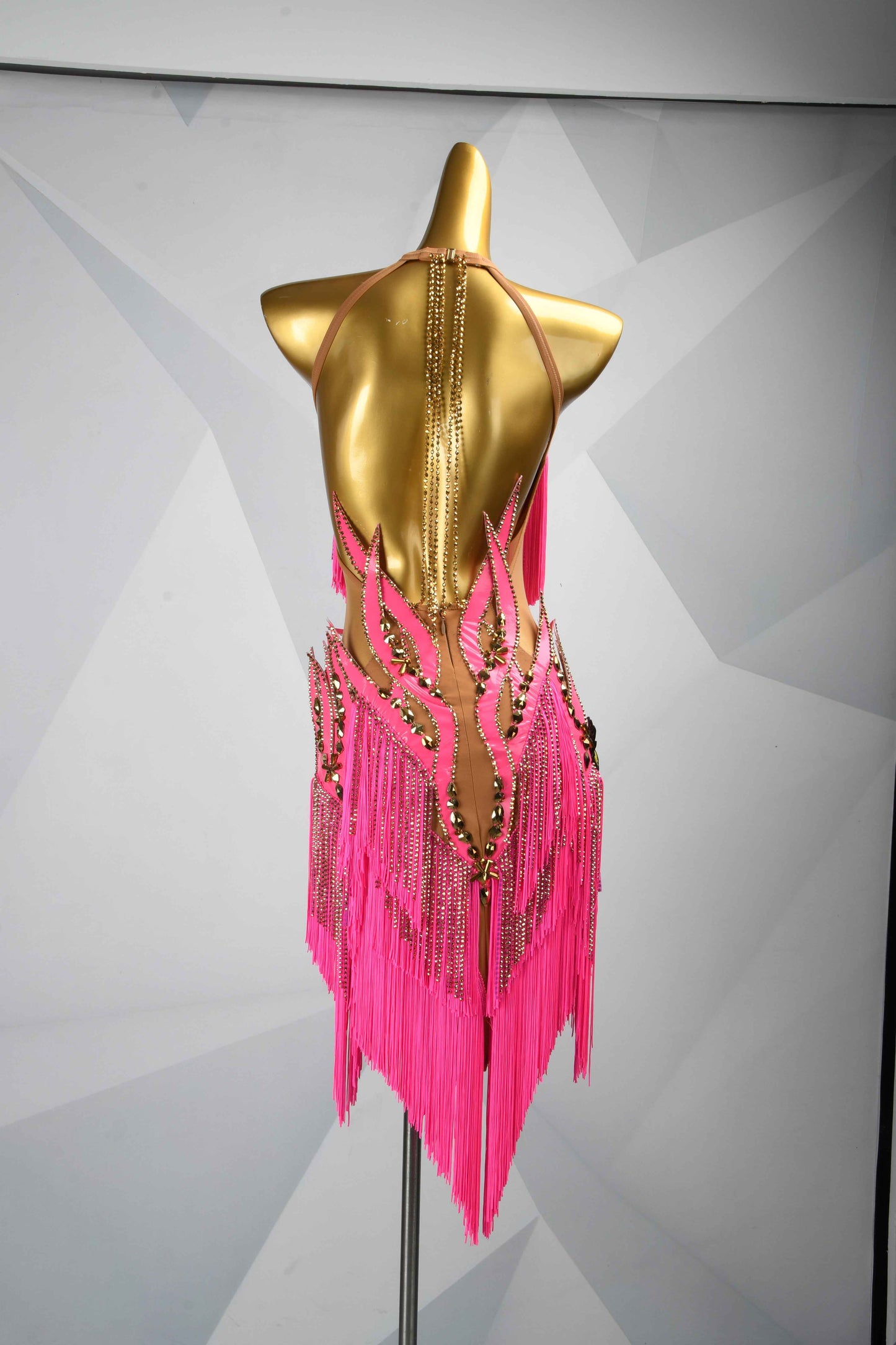 MINEJAS.L082 Hot Pink Fringe Latin Performance Dance Dress