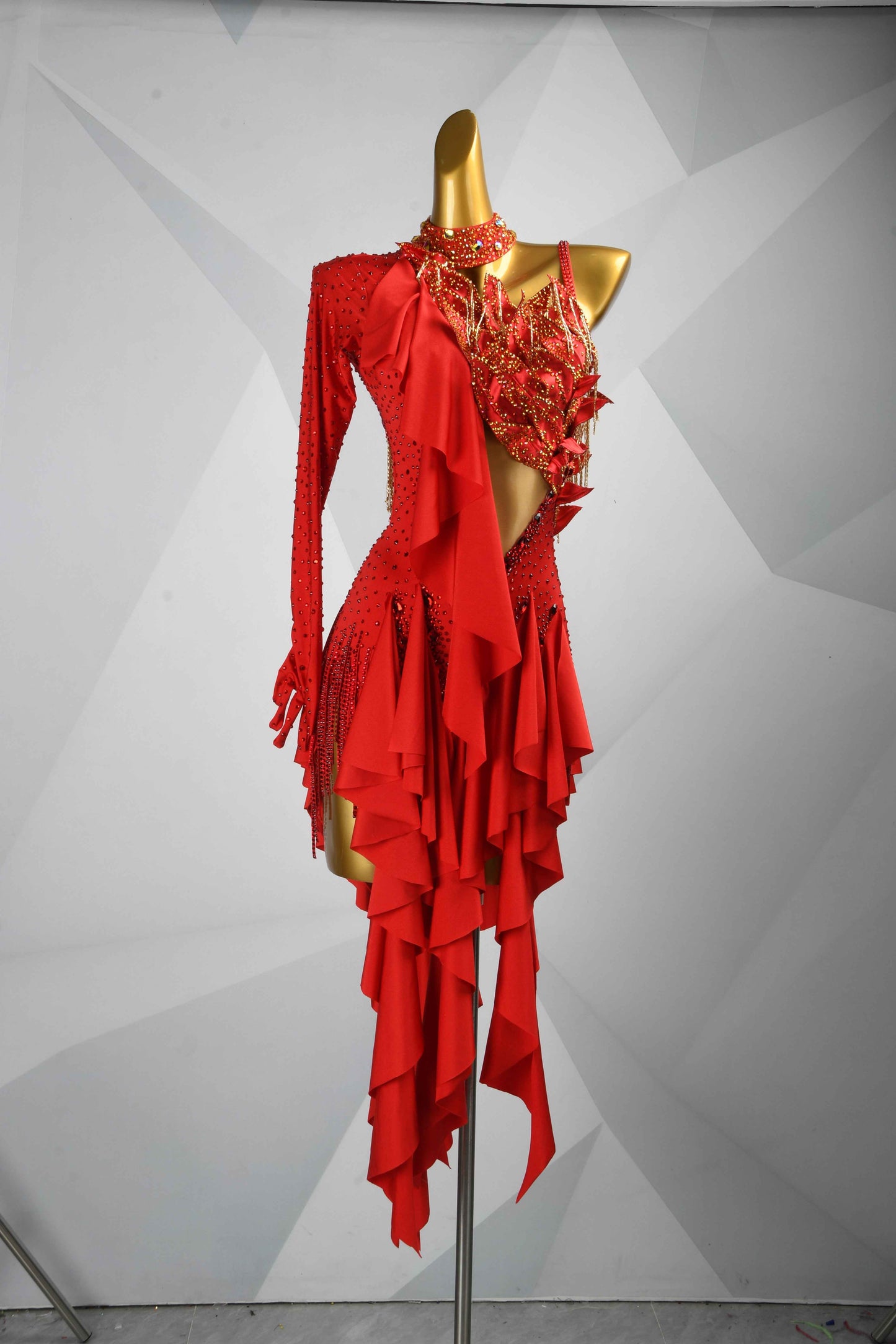 MINEJAS.L110 Red Ruffle Latin Samba Stage Costume