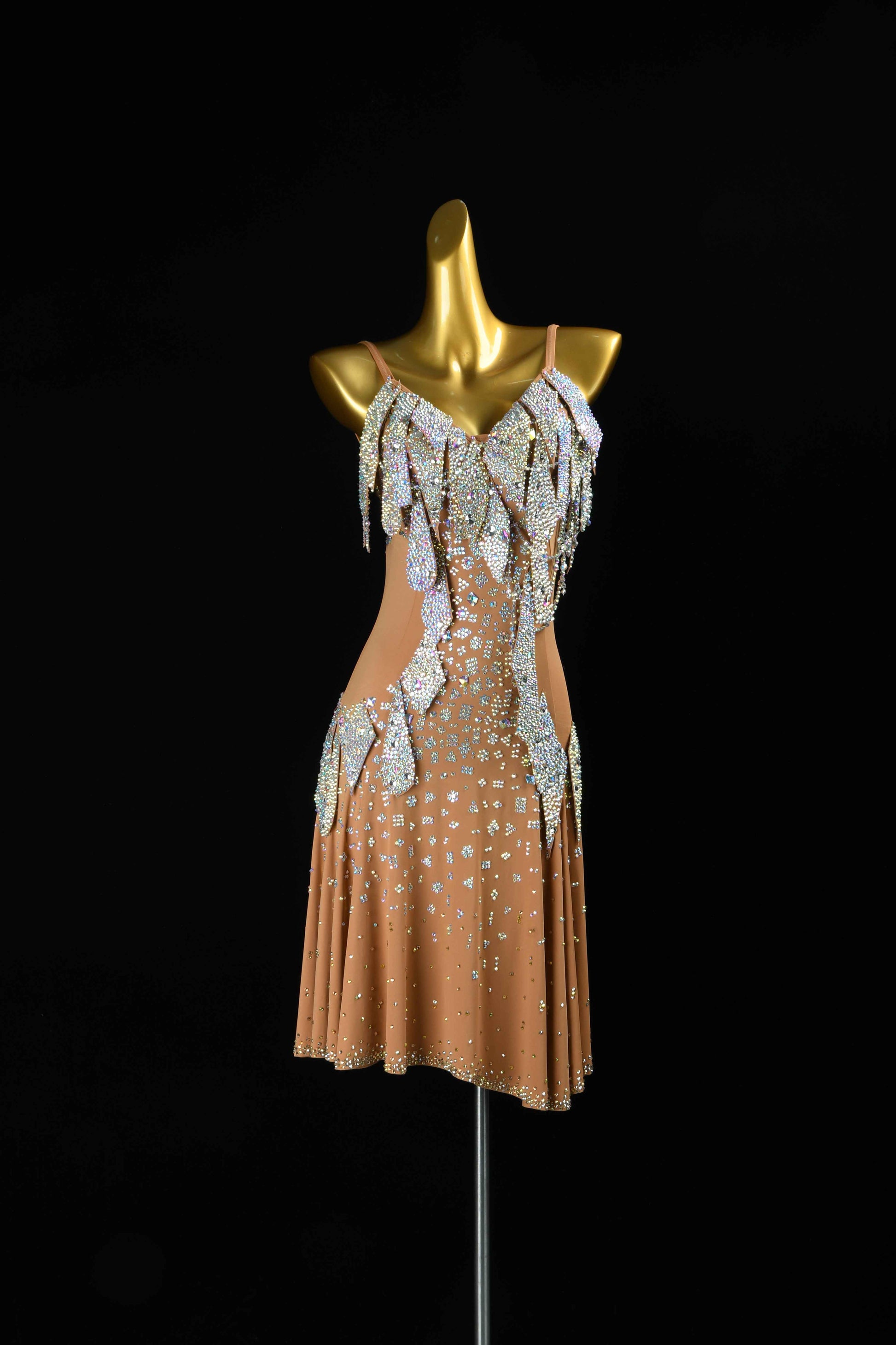 MINEJAS.L112 Nude Crystal Fringe Latin Competition Gown