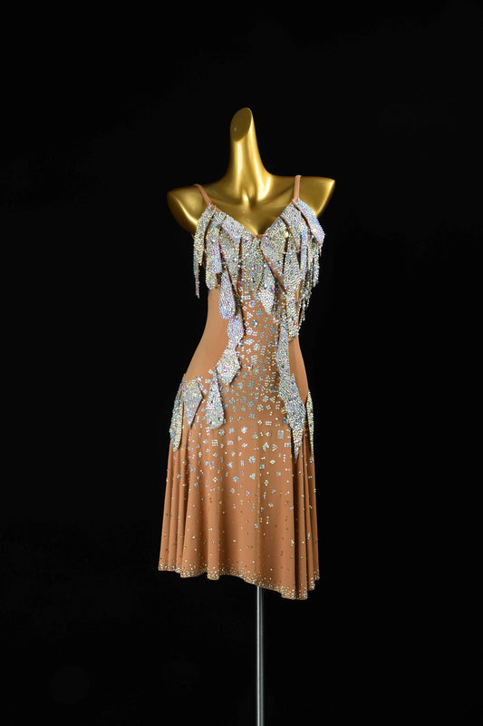 MINEJAS.L112 Nude Crystal Fringe Latin Competition Gown