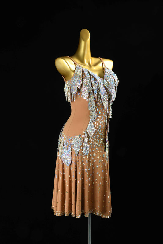 MINEJAS.L112 Nude Crystal Fringe Latin Competition Gown