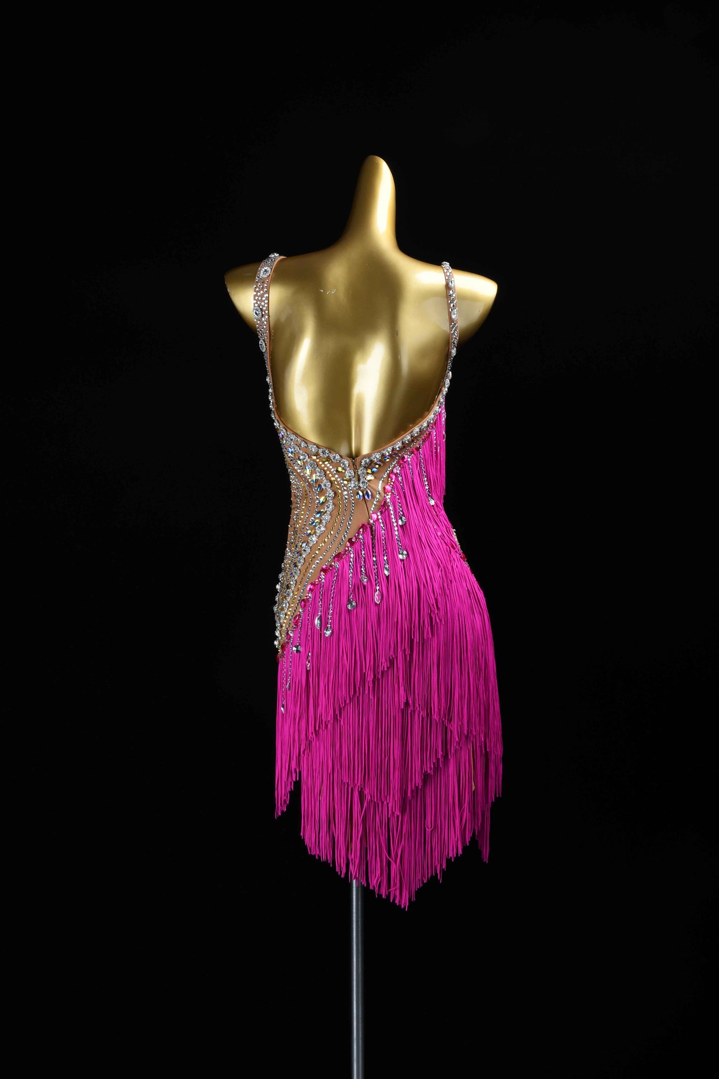 MINEJAS.L083 Hot Pink Fringe Latin Dance Dress