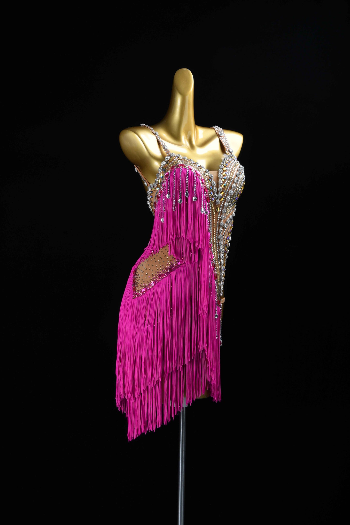 MINEJAS.L083 Hot Pink Fringe Latin Dance Dress